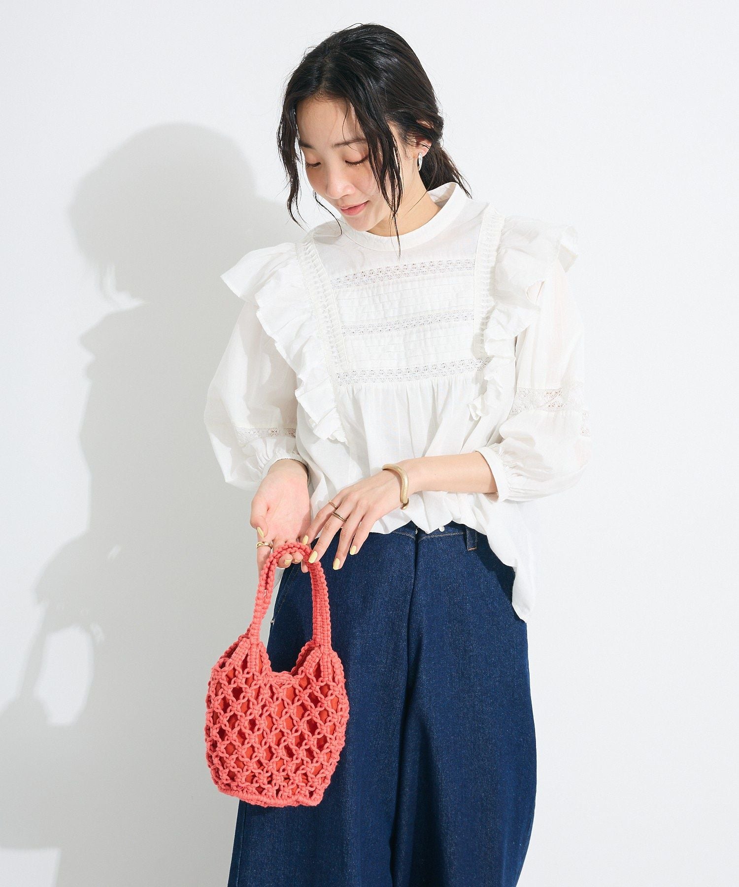 クラフトスタンダードブティック CRAFT STANDARD BOUTIQUE フリル使いマニーレースピンタックブラウス （ホワイト） ホワイト