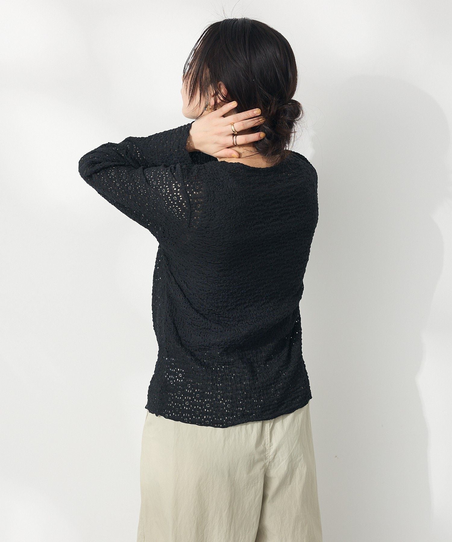クラフトスタンダードブティック CRAFT STANDARD BOUTIQUE 花柄レースシャーリングプルオーバー （ブラック） ブラック