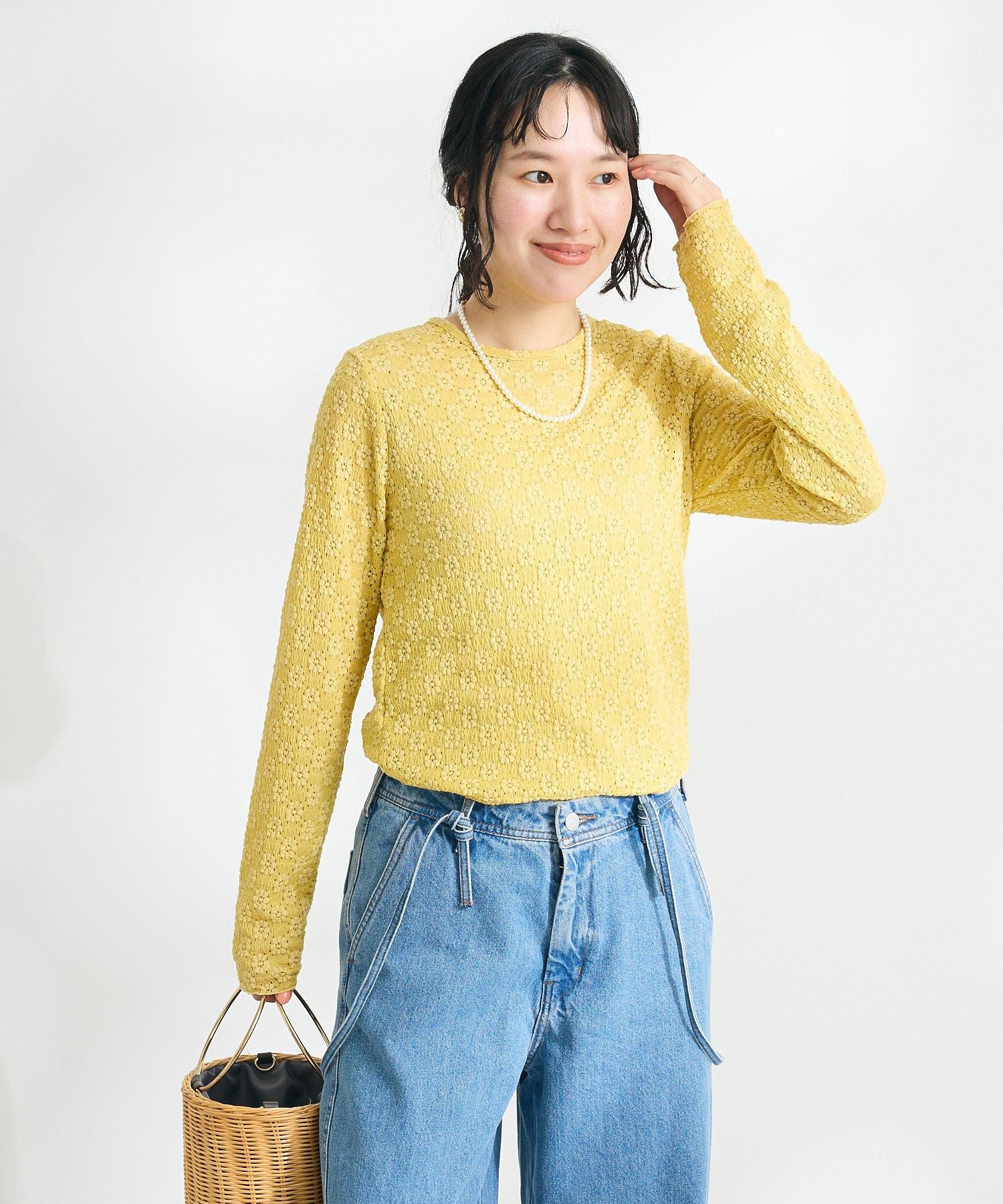 クラフトスタンダードブティック CRAFT STANDARD BOUTIQUE 花柄レースシャーリングプルオーバー （ブラック） ブラック