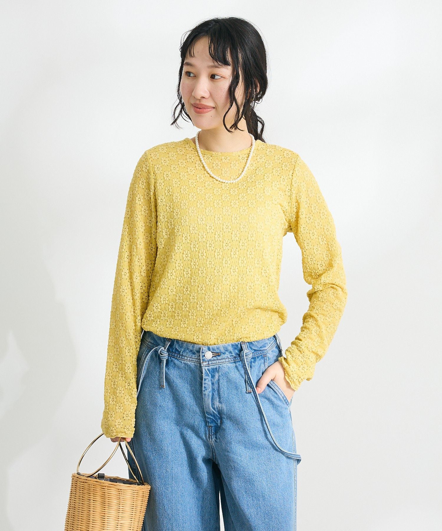 クラフトスタンダードブティック CRAFT STANDARD BOUTIQUE 花柄レースシャーリングプルオーバー （ブラック） ブラック