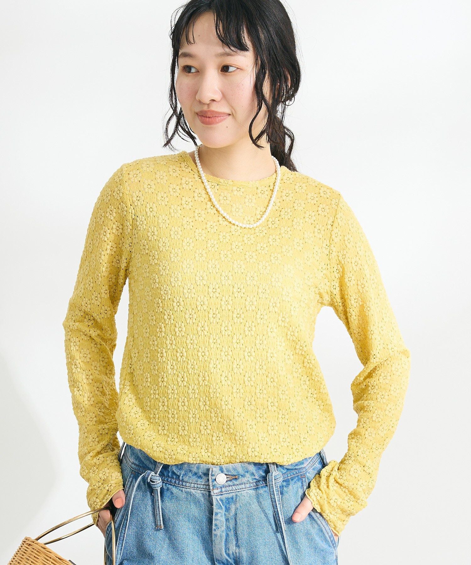 クラフトスタンダードブティック CRAFT STANDARD BOUTIQUE 花柄レースシャーリングプルオーバー （ブラック） ブラック