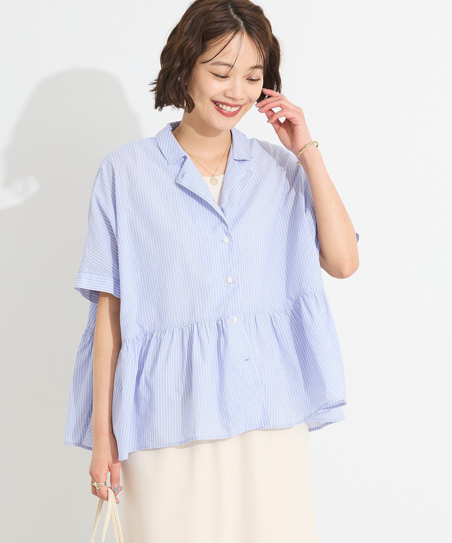 クラフトスタンダードブティック CRAFT STANDARD BOUTIQUE ペプラムブラウス （サックスブルー） サックスブルー
