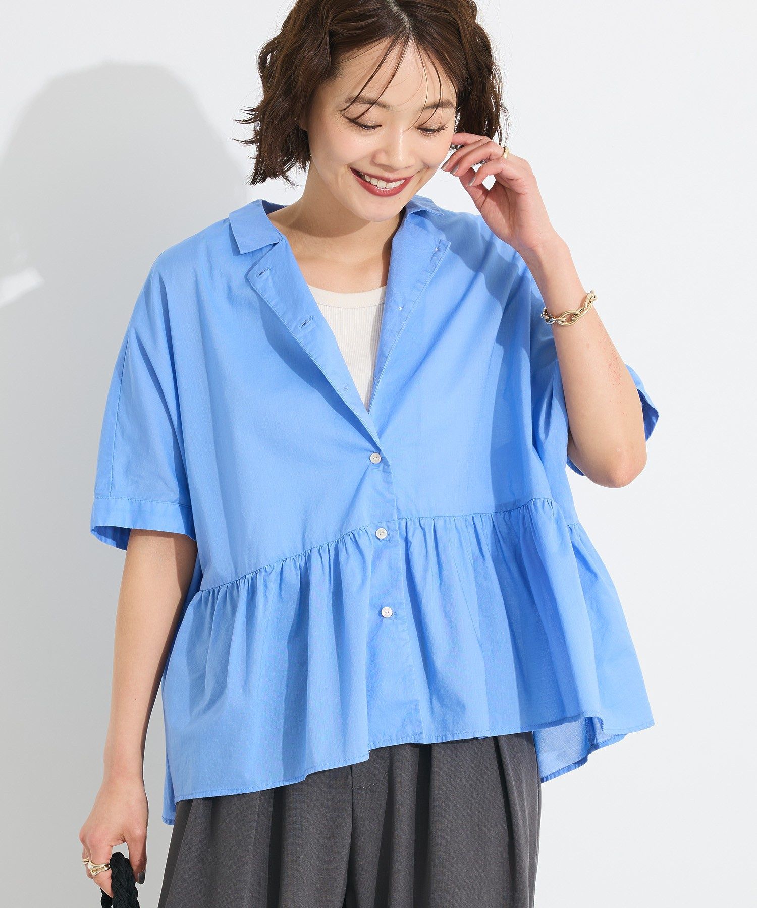 クラフトスタンダードブティック CRAFT STANDARD BOUTIQUE ペプラムブラウス （サックスブルー） サックスブルー