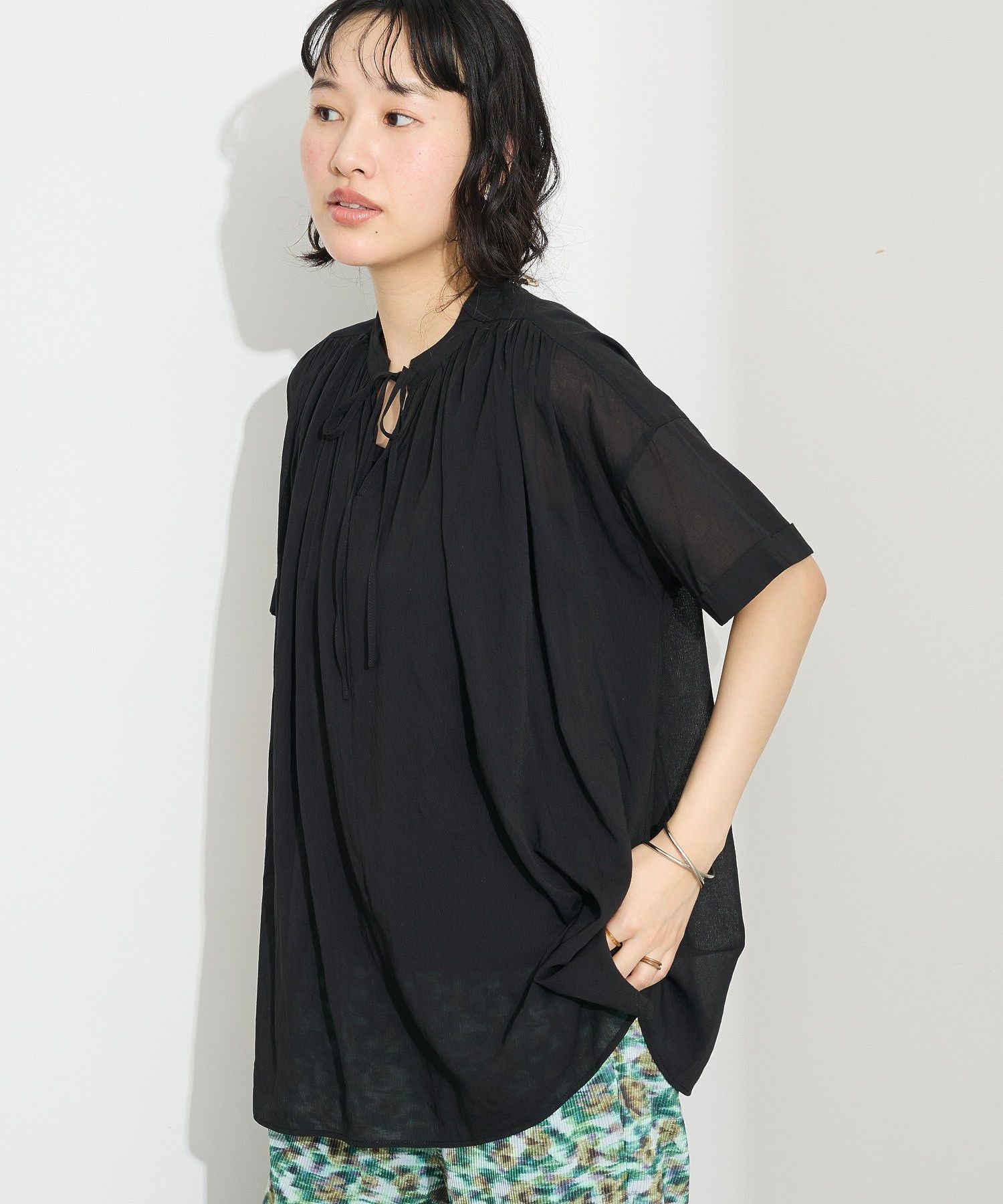 クラフトスタンダードブティック CRAFT STANDARD BOUTIQUE ヴィンテージボイルタイ付ブラウス （ブラック） ブラック