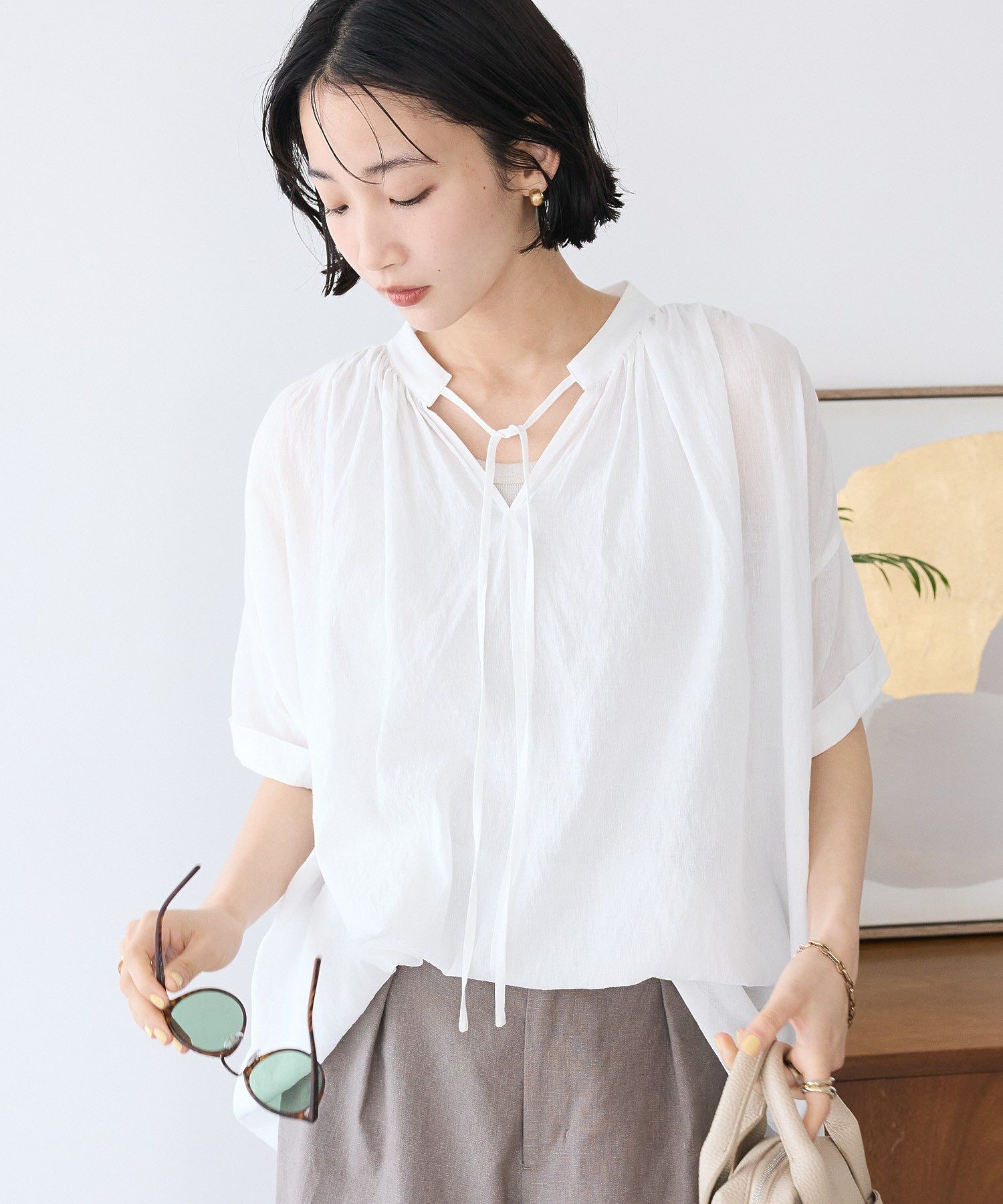 クラフトスタンダードブティック CRAFT STANDARD BOUTIQUE ヴィンテージボイルタイ付ブラウス （ブラック） ブラック