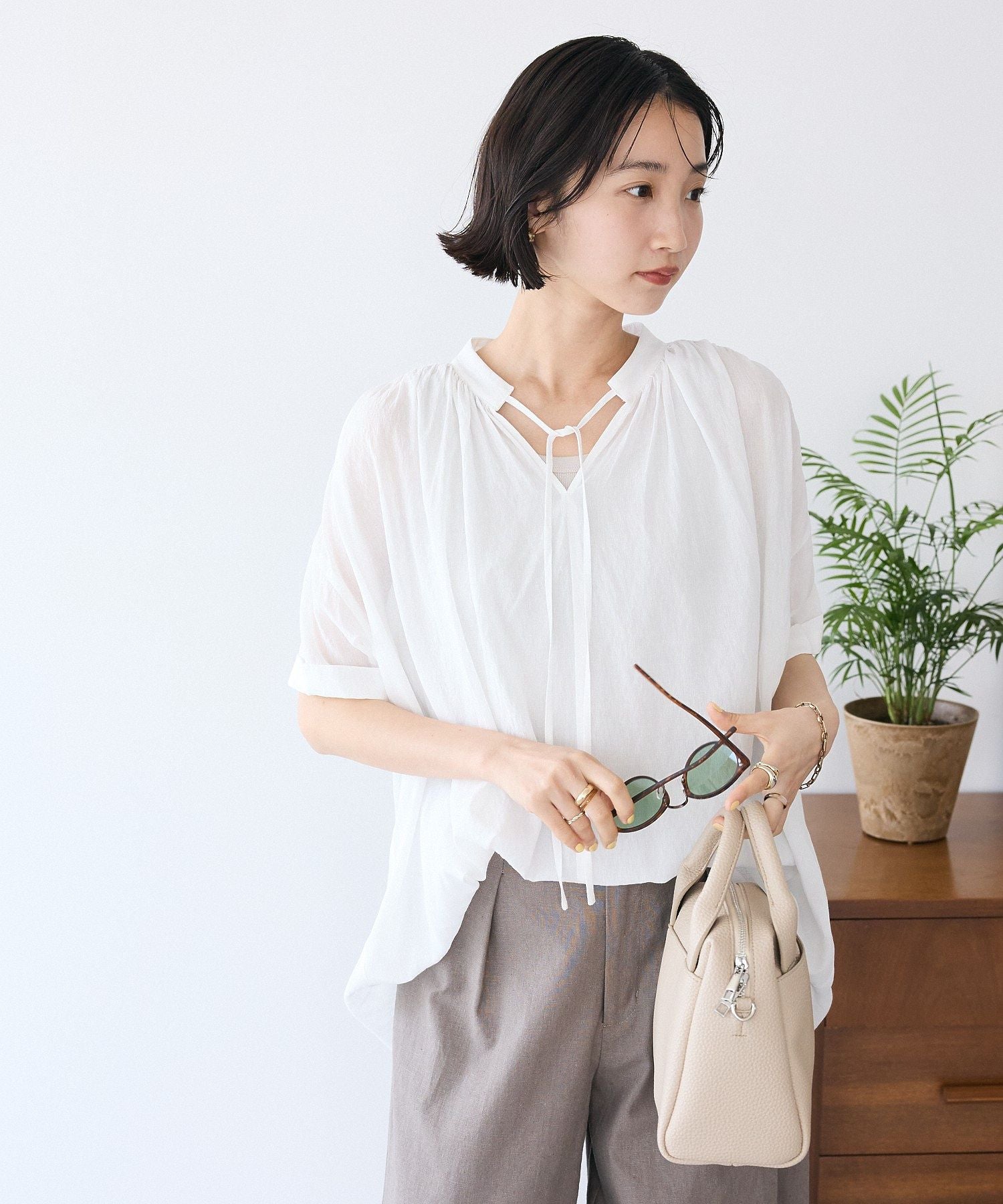 クラフトスタンダードブティック CRAFT STANDARD BOUTIQUE ヴィンテージボイルタイ付ブラウス （ブラック） ブラック