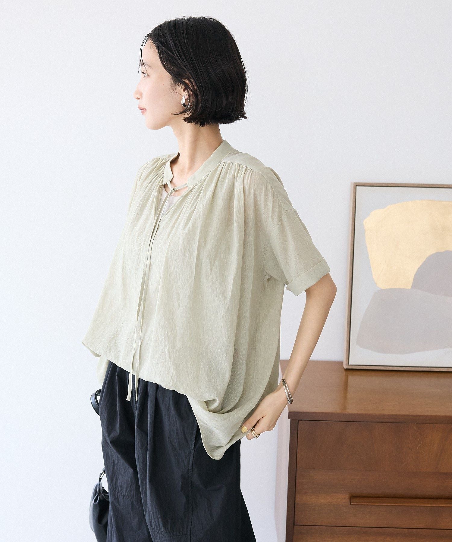 クラフトスタンダードブティック CRAFT STANDARD BOUTIQUE ヴィンテージボイルタイ付ブラウス （ブラック） ブラック