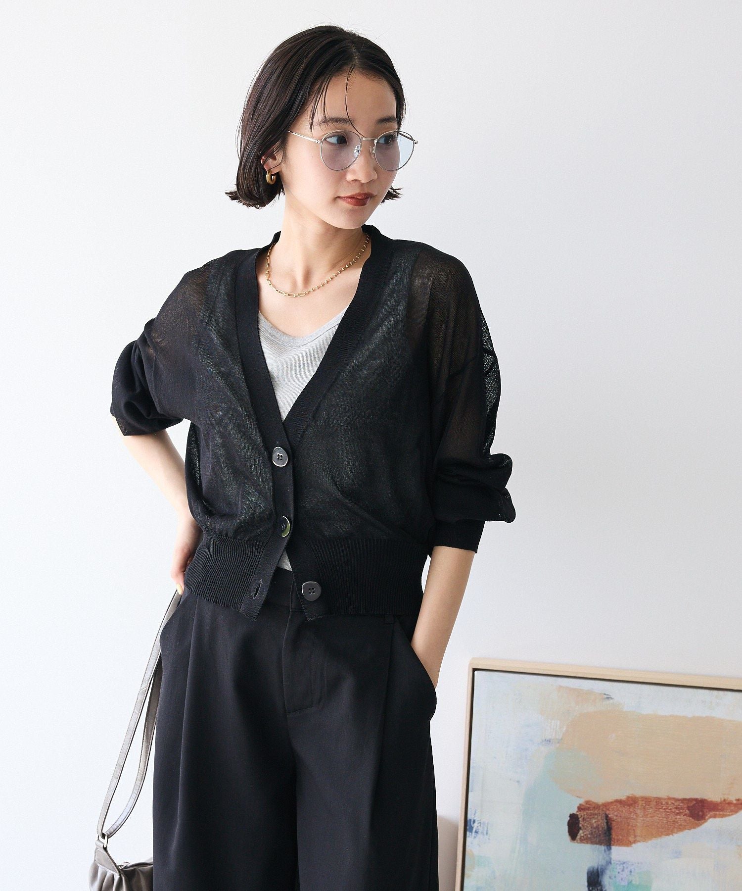 クラフトスタンダードブティック CRAFT STANDARD BOUTIQUE シアーニットカーディガン （ブラウン） ブラウン