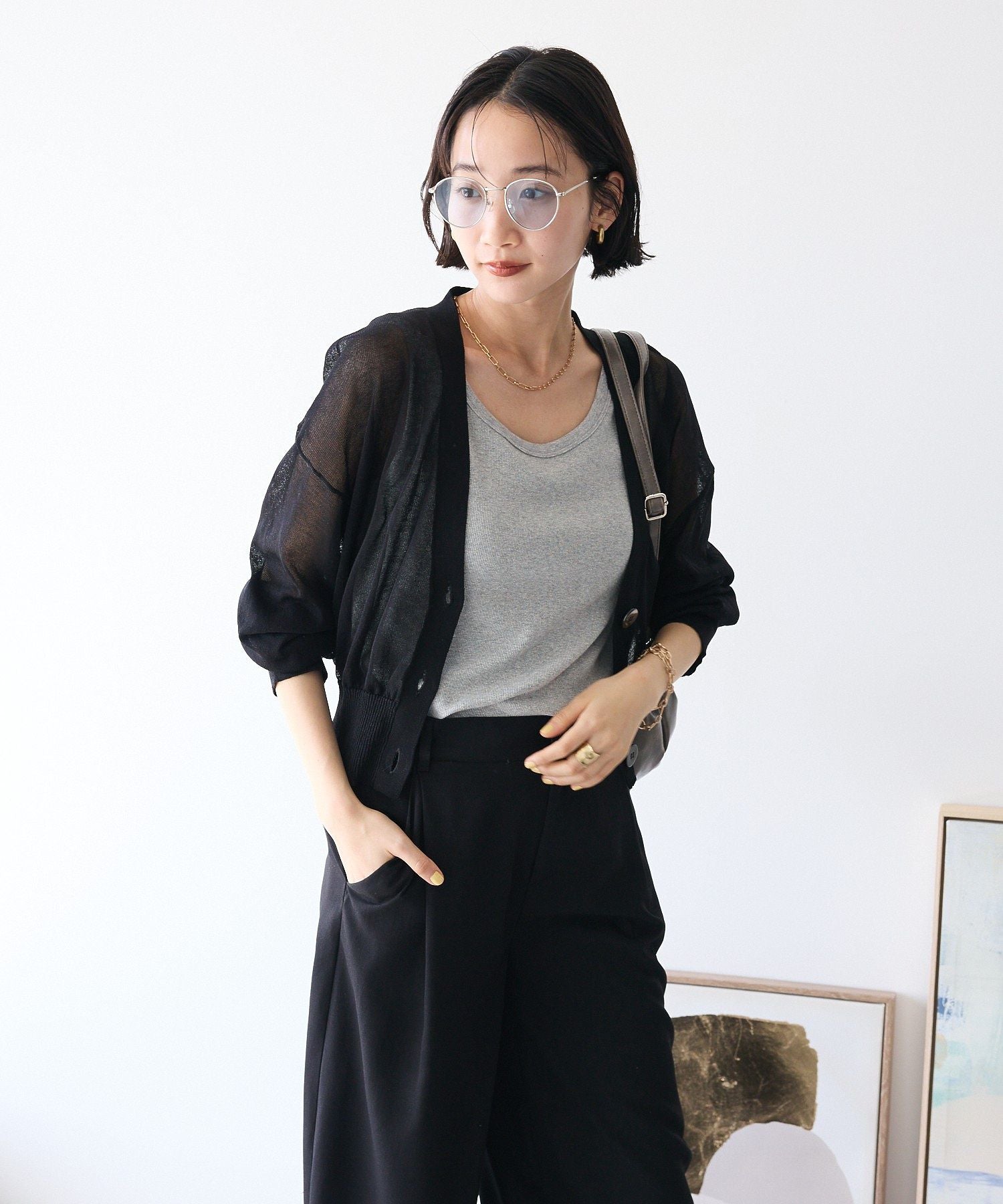 クラフトスタンダードブティック CRAFT STANDARD BOUTIQUE シアーニットカーディガン （ブラウン） ブラウン