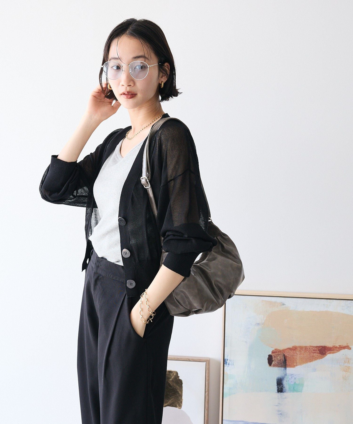 クラフトスタンダードブティック CRAFT STANDARD BOUTIQUE シアーニットカーディガン （ブラウン） ブラウン