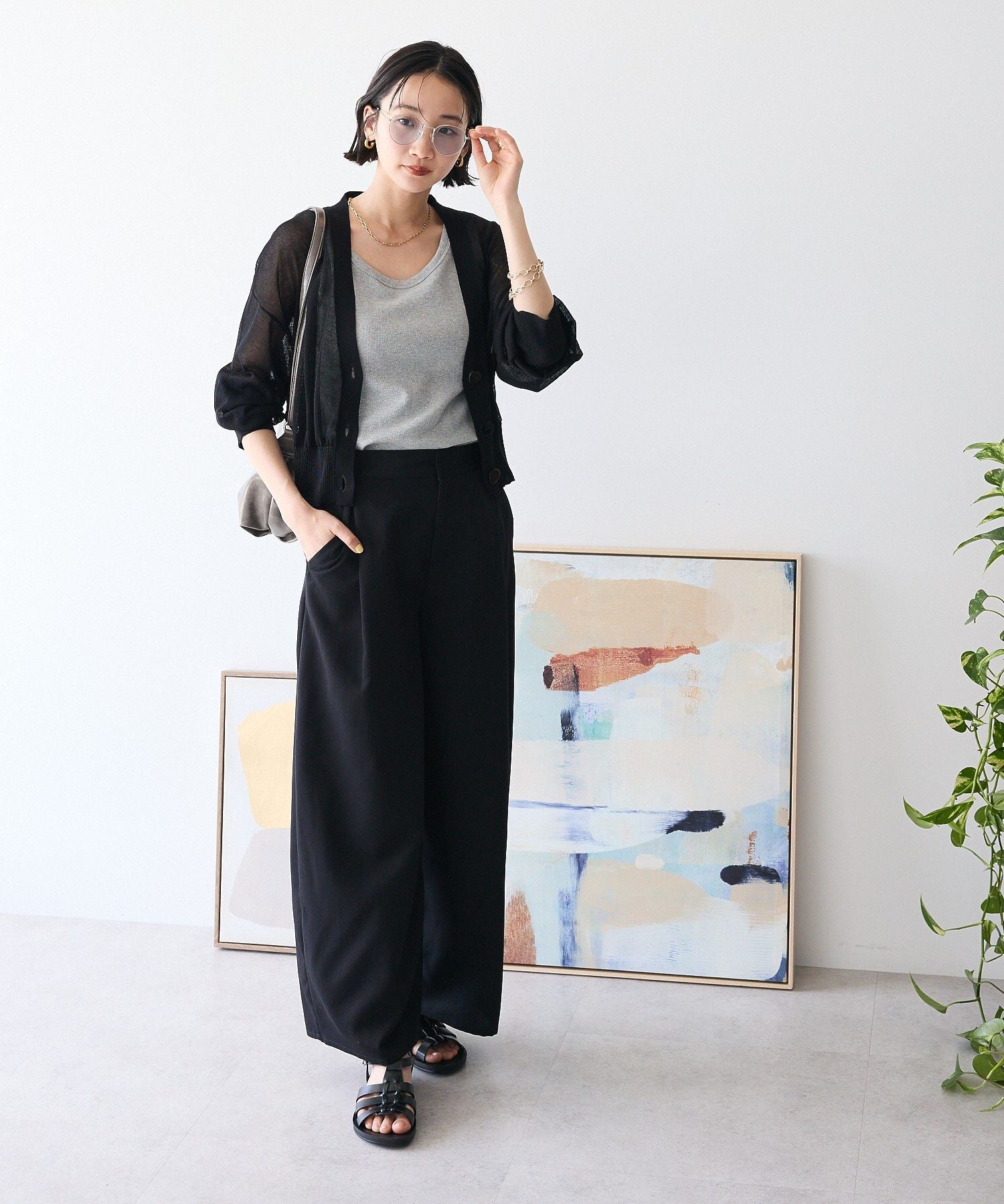 クラフトスタンダードブティック CRAFT STANDARD BOUTIQUE シアーニットカーディガン （ブラウン） ブラウン