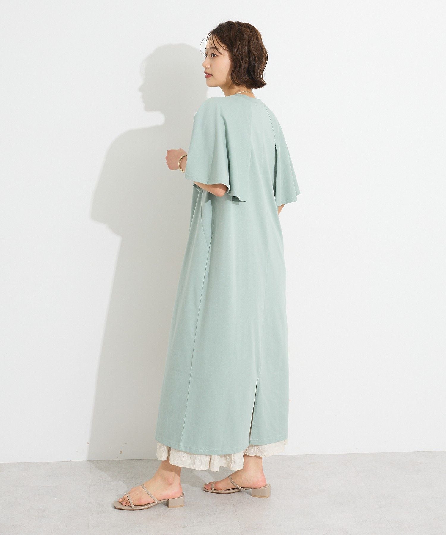 クラフトスタンダードブティック CRAFT STANDARD BOUTIQUE 接触冷感/UVカット フレアスリーブカットワンピース （グリーン） グリーン