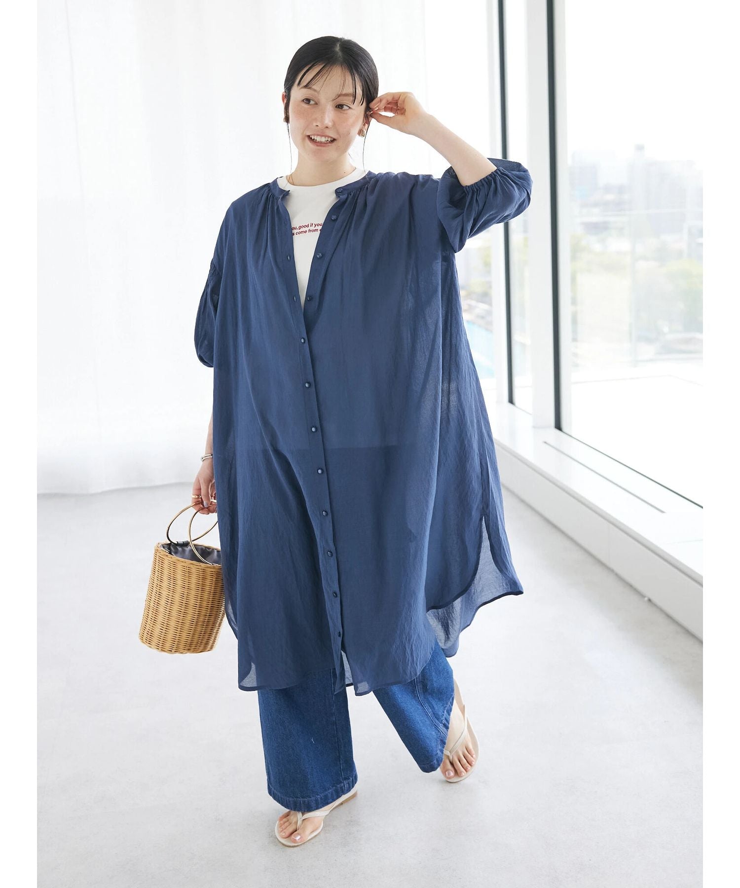 クラフトスタンダードブティック CRAFT STANDARD BOUTIQUE ヴィンテージボイル袖シャーリングワンピース （ディープブルー） ディープブルー