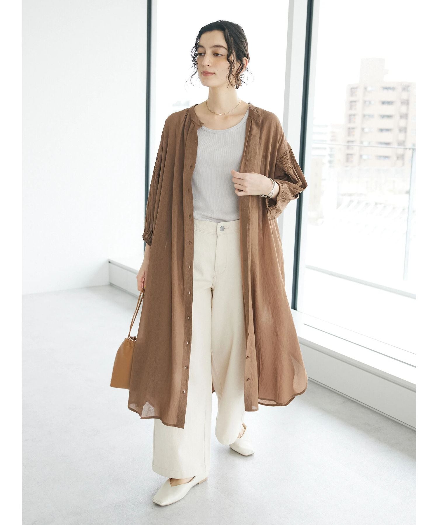クラフトスタンダードブティック CRAFT STANDARD BOUTIQUE ヴィンテージボイル袖シャーリングワンピース （ディープブルー） ディープブルー