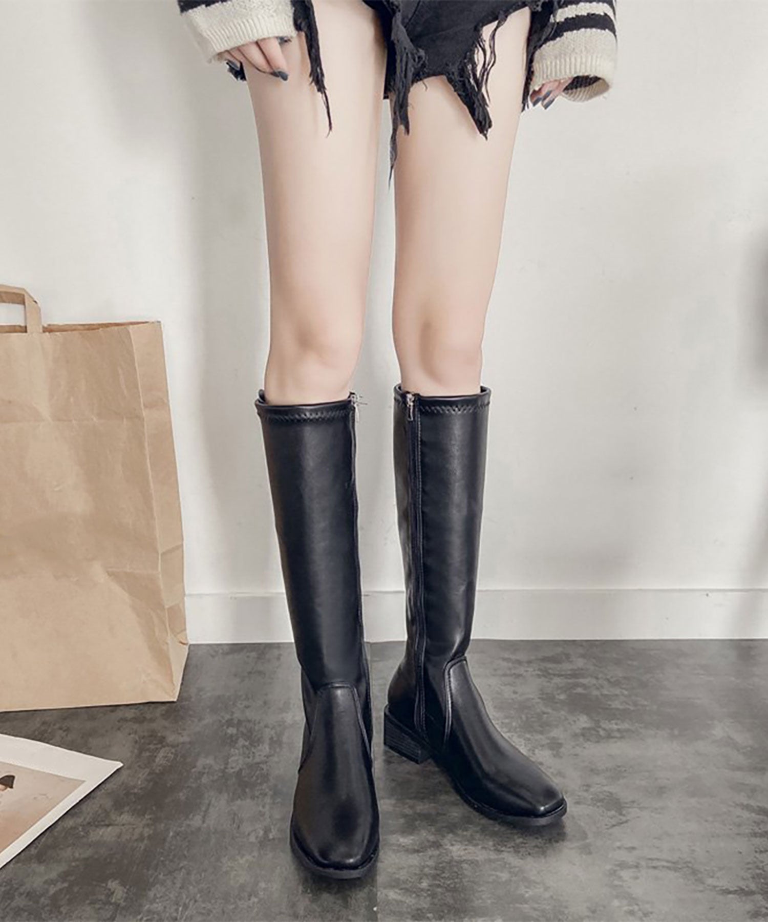 ニナエリナ Nina et Lina スクエアトゥローヒールニーハイブーツ （ブラウン） ブラウン