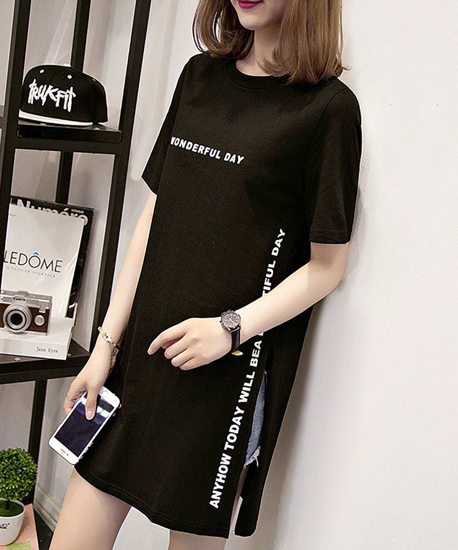 ニナエリナ Nina et Lina サイドスリットクルーネックビッグTシャツ