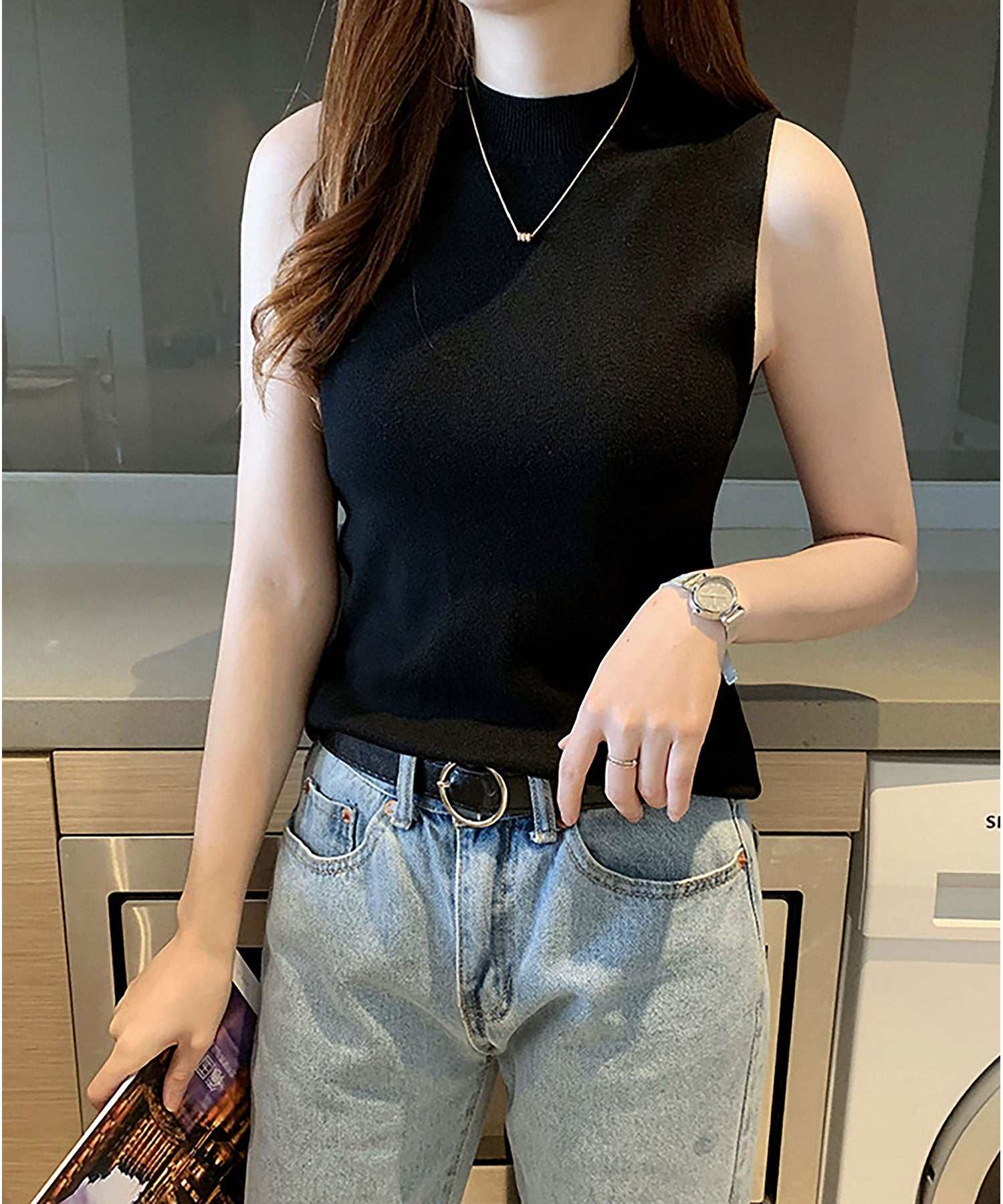 ニナエリナ Nina et Lina ノースリーブニットプルオーバー （ブラック） ブラック