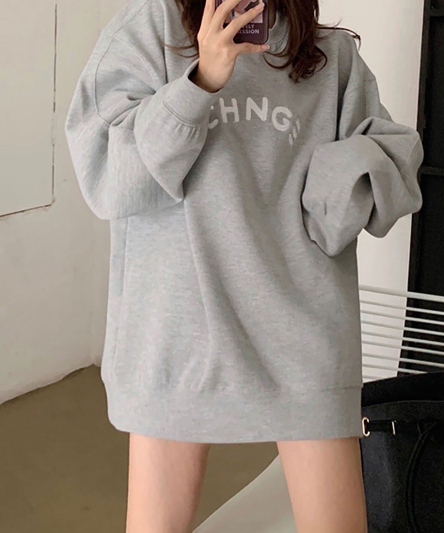 ニナエリナ Nina et Lina 裏起毛 CHNG 英字アーチロゴトレーナー （グレー） グレー