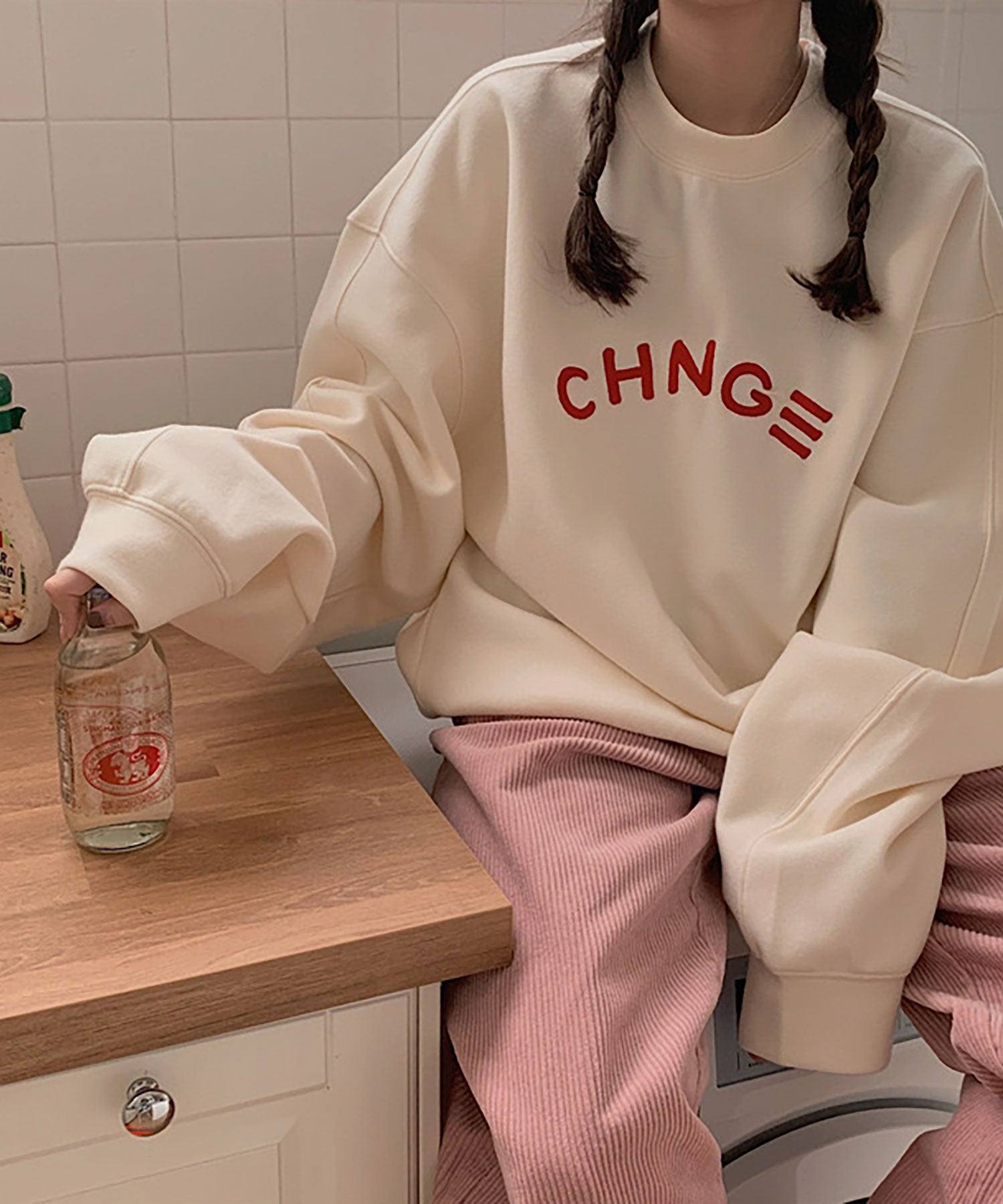 ニナエリナ Nina et Lina 裏起毛 CHNG 英字アーチロゴトレーナー （ベージュ） ベージュ