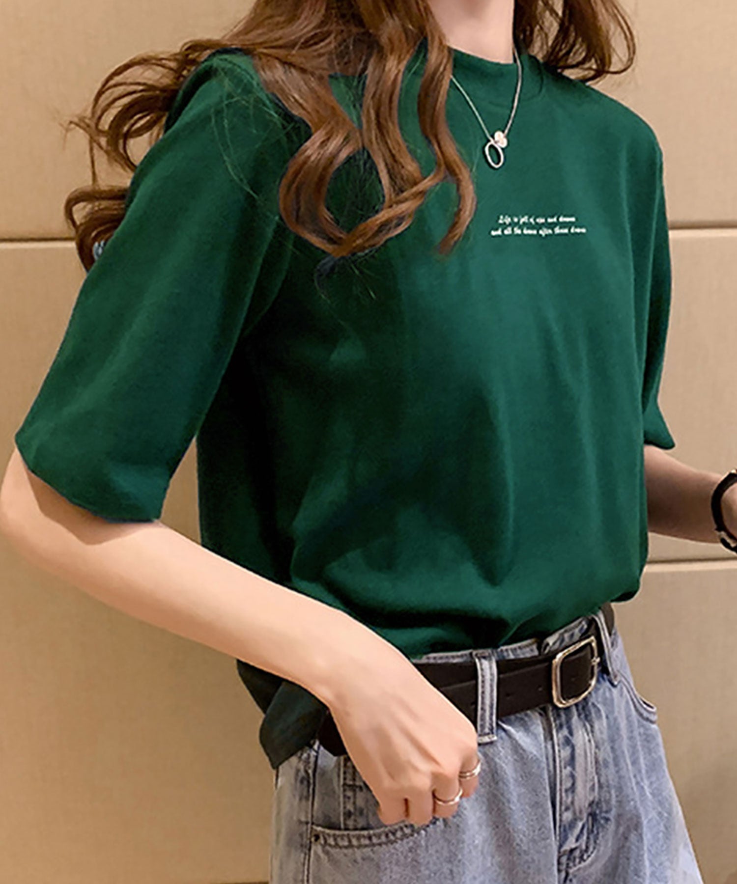 ニナエリナ Nina et Lina 英字ロゴ半袖ラウンドネックTシャツ （ディープグリーン） ディープグリーン