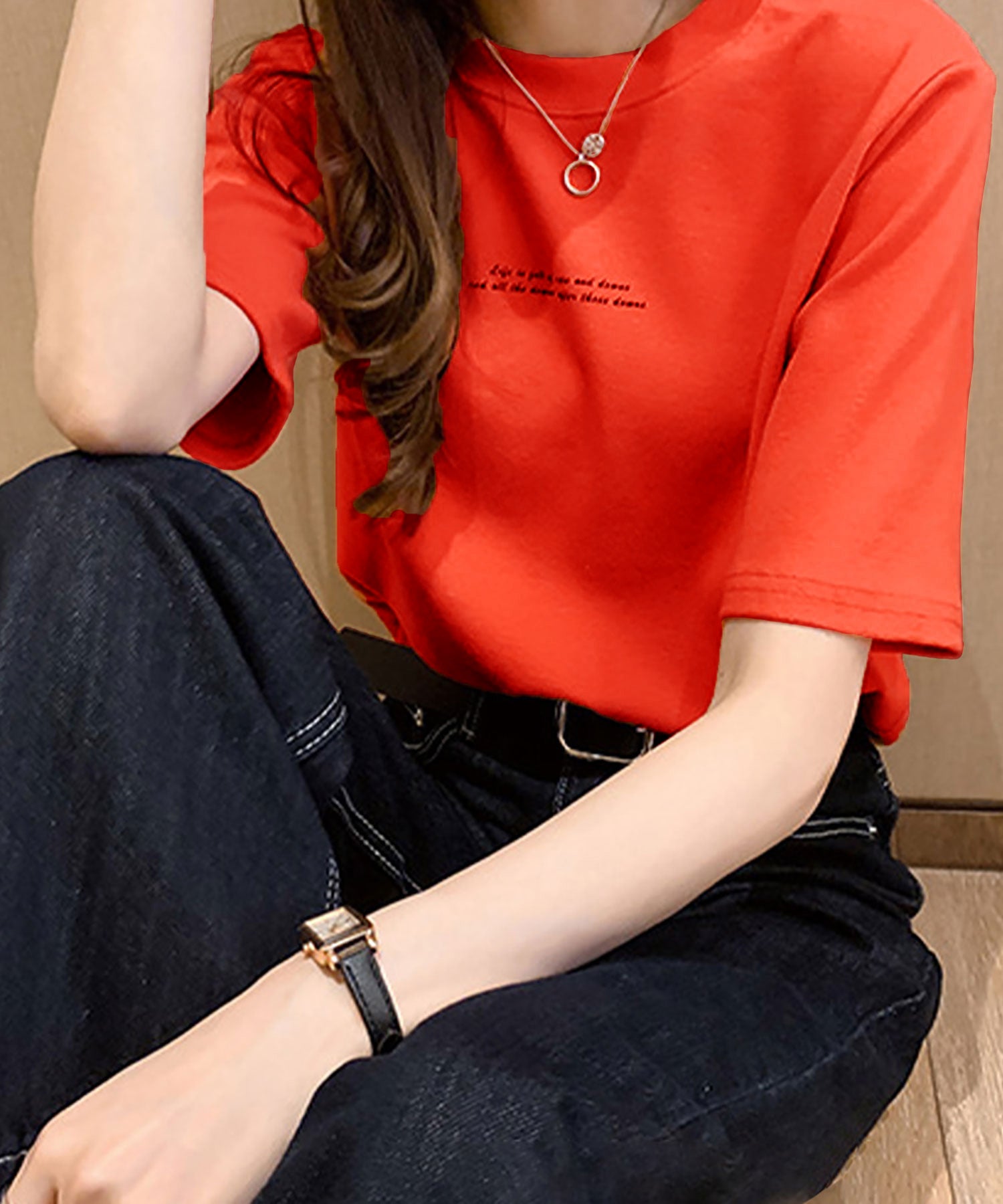 ニナエリナ Nina et Lina 英字ロゴ半袖ラウンドネックTシャツ （ディープグリーン） ディープグリーン
