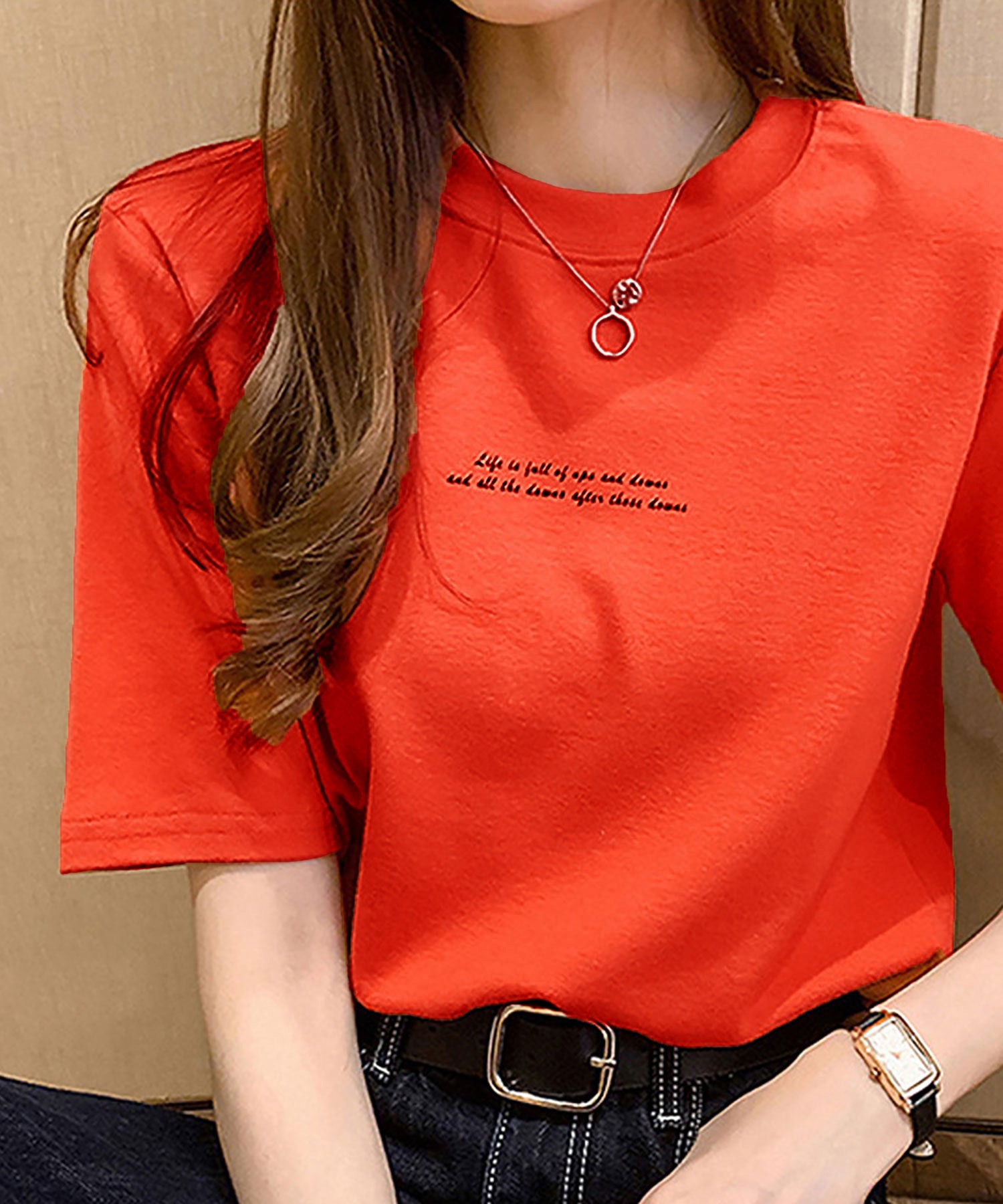ニナエリナ Nina et Lina 英字ロゴ半袖ラウンドネックTシャツ （オレンジ） オレンジ