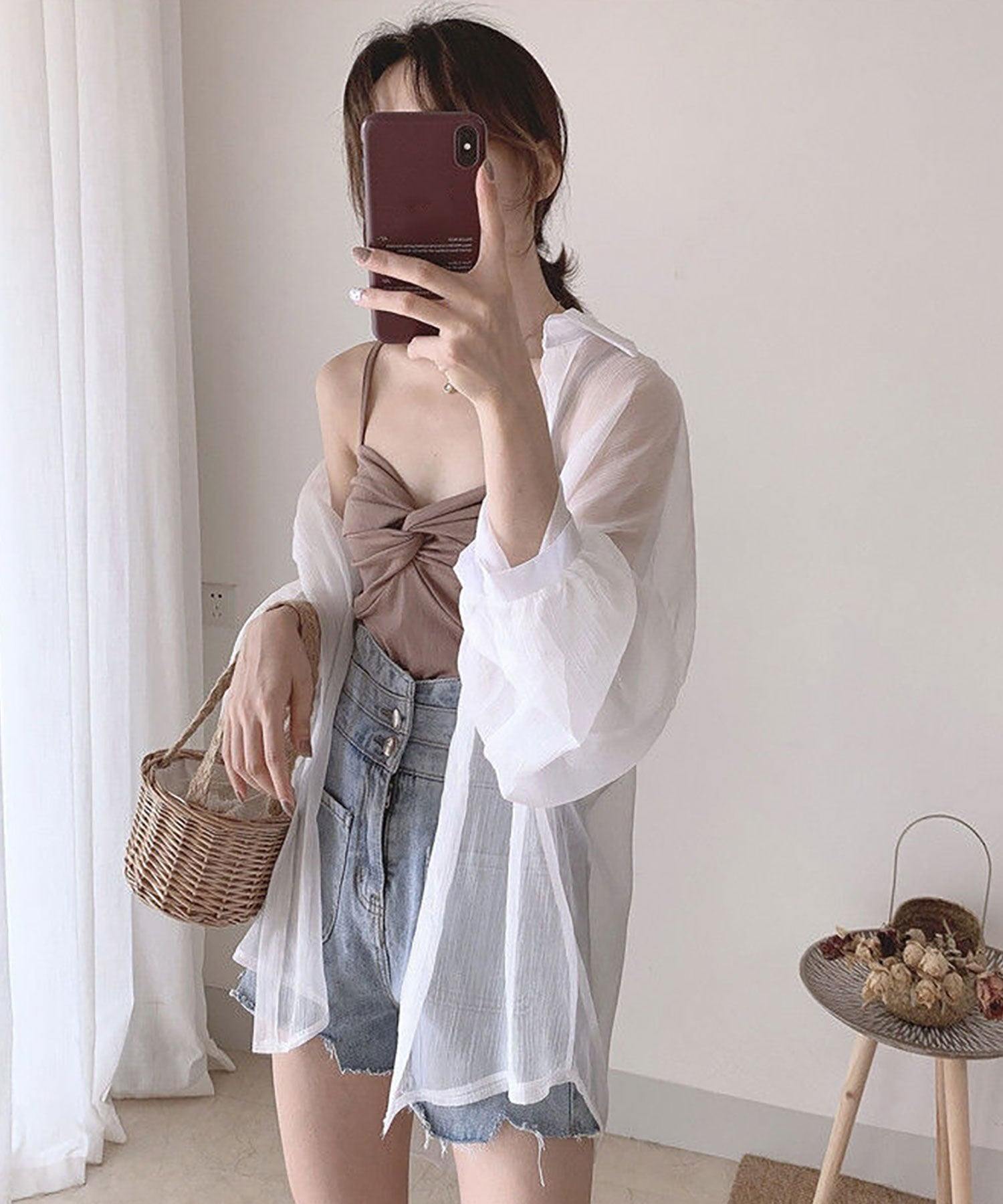 ニナエリナ Nina et Lina シアーシャツブラウス （ブラック） ブラック