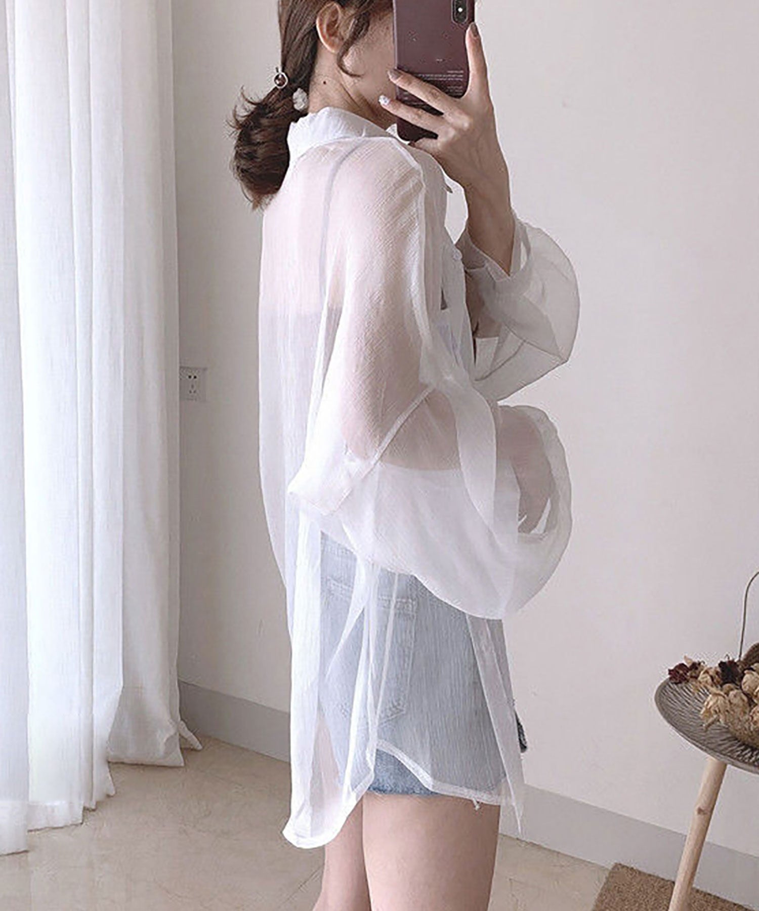 ニナエリナ Nina et Lina シアーシャツブラウス （ブラック） ブラック