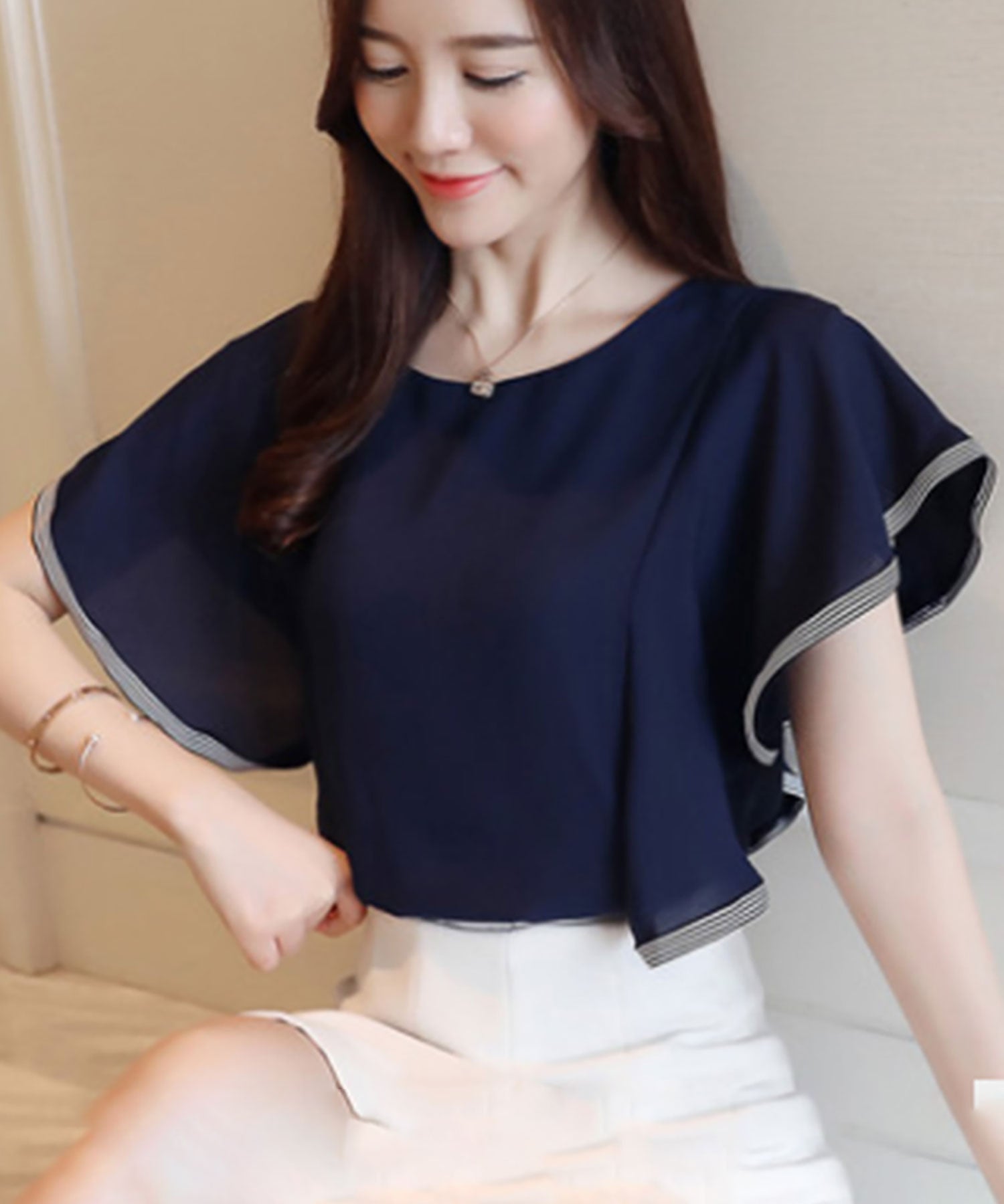 Nina et Lina Chiffon Sleeve Frill Top