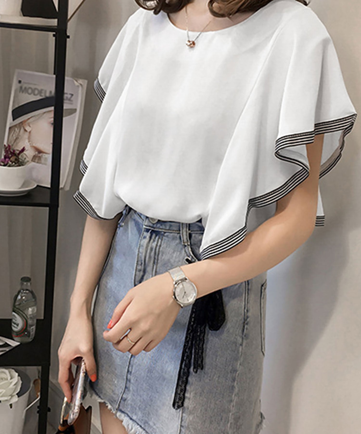 Nina et Lina Chiffon Sleeve Frill Top