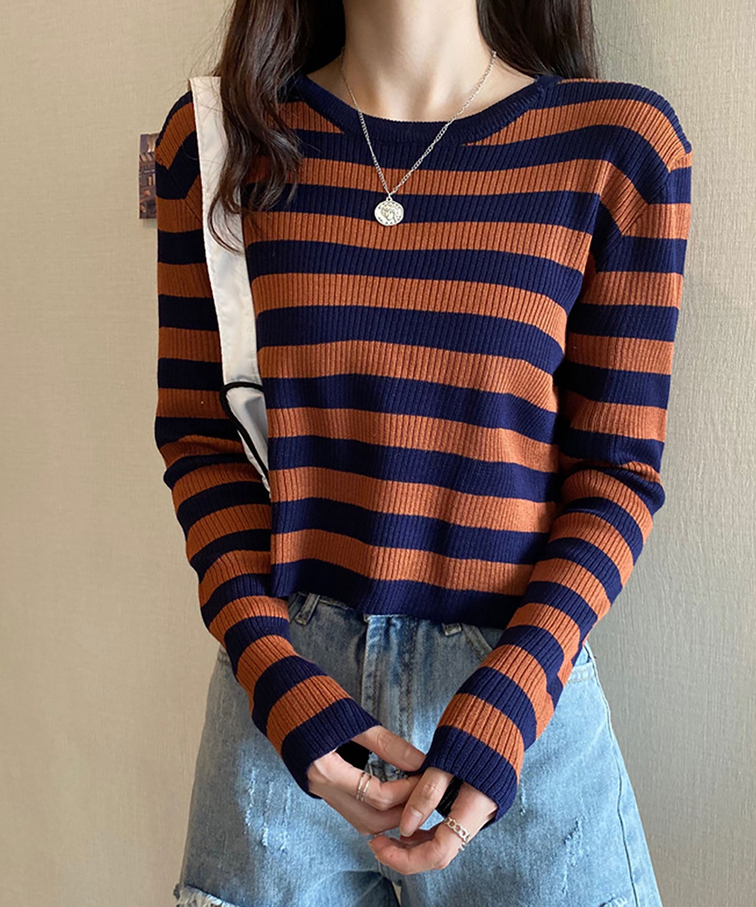 ニナエリナ Nina et Lina ボーダー柄ニット （オレンジ） オレンジ