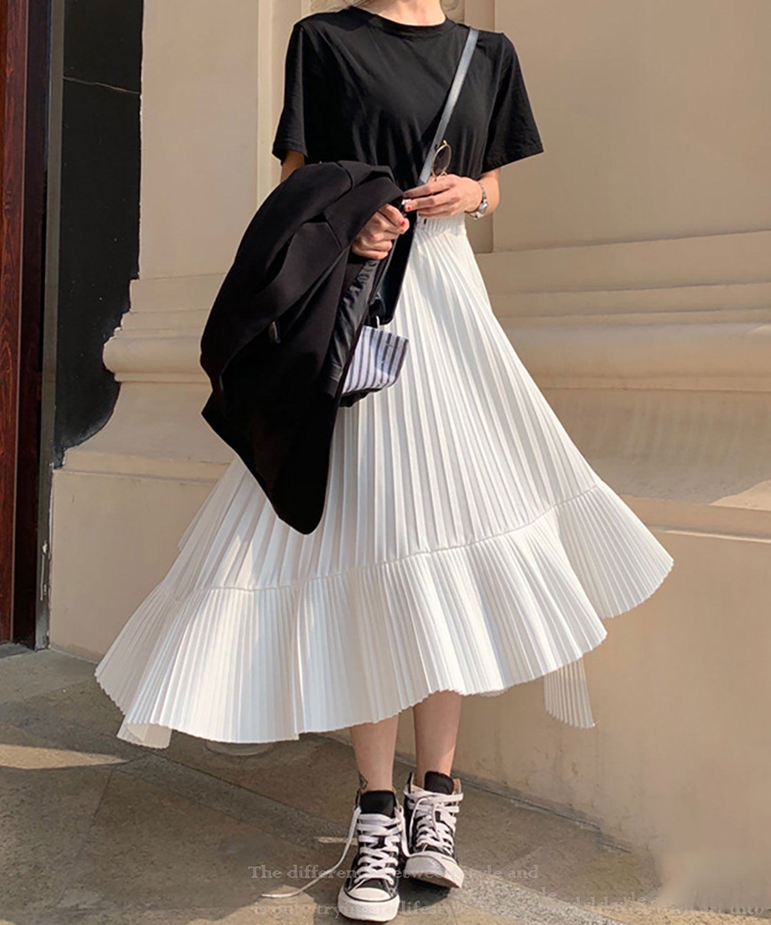 Nina et Lina Color Block Pleated Long Skirt