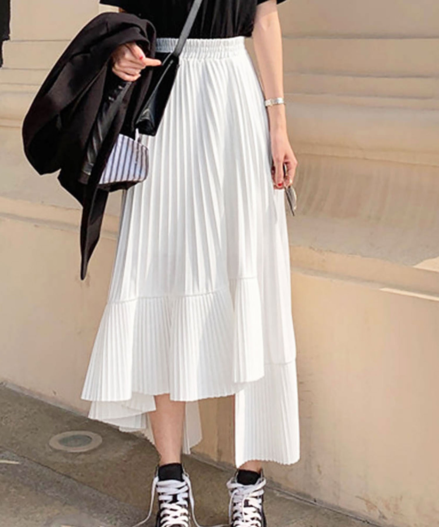 Nina et Lina Color Block Pleated Long Skirt