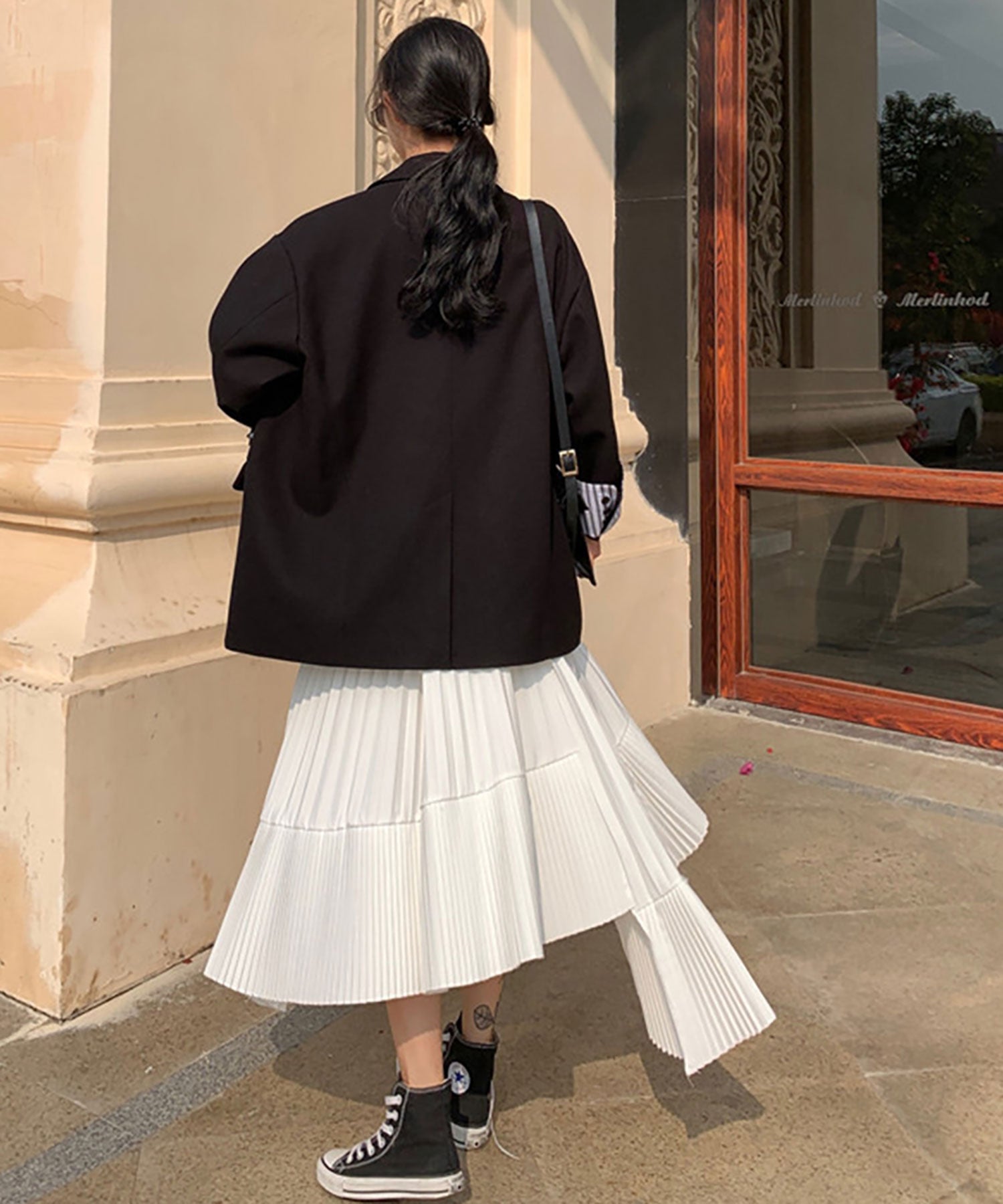 Nina et Lina Color Block Pleated Long Skirt