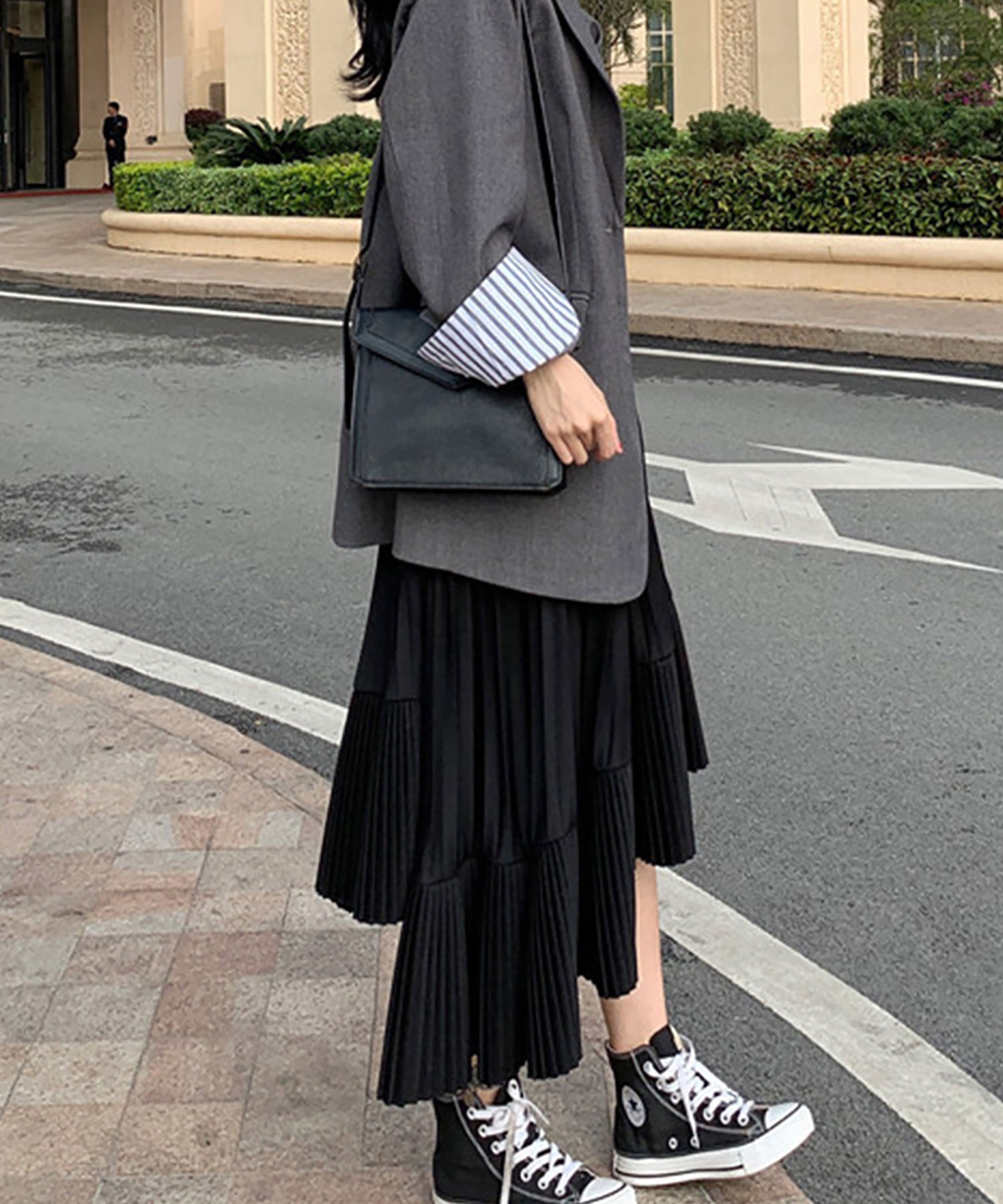 Nina et Lina Color Block Pleated Long Skirt