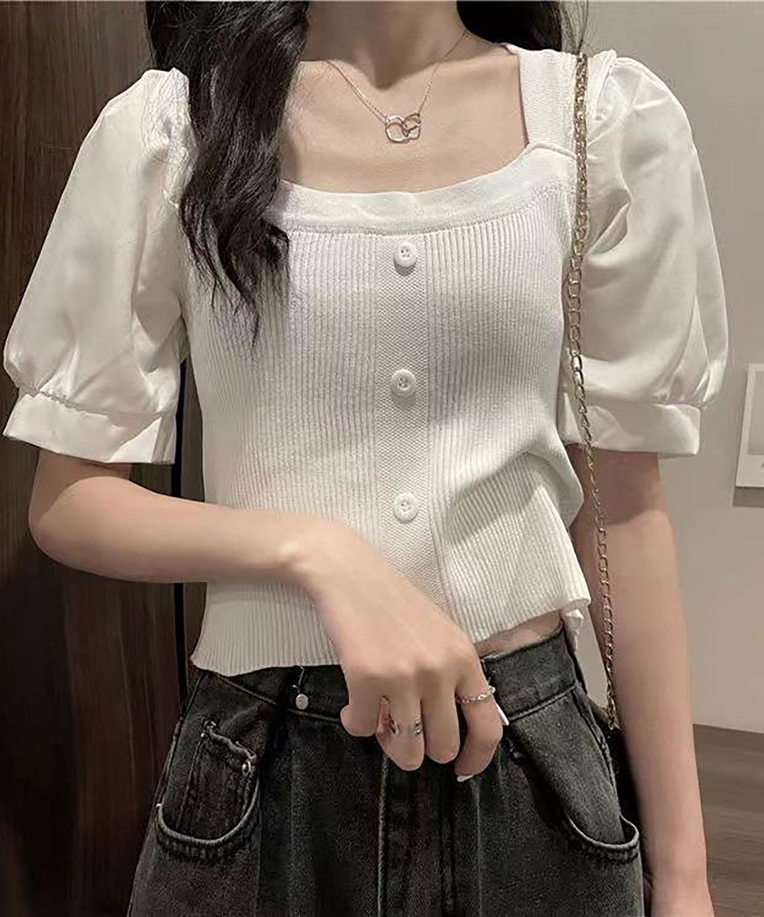 Nina et Lina Mixed Material Chiffon Summer Knit