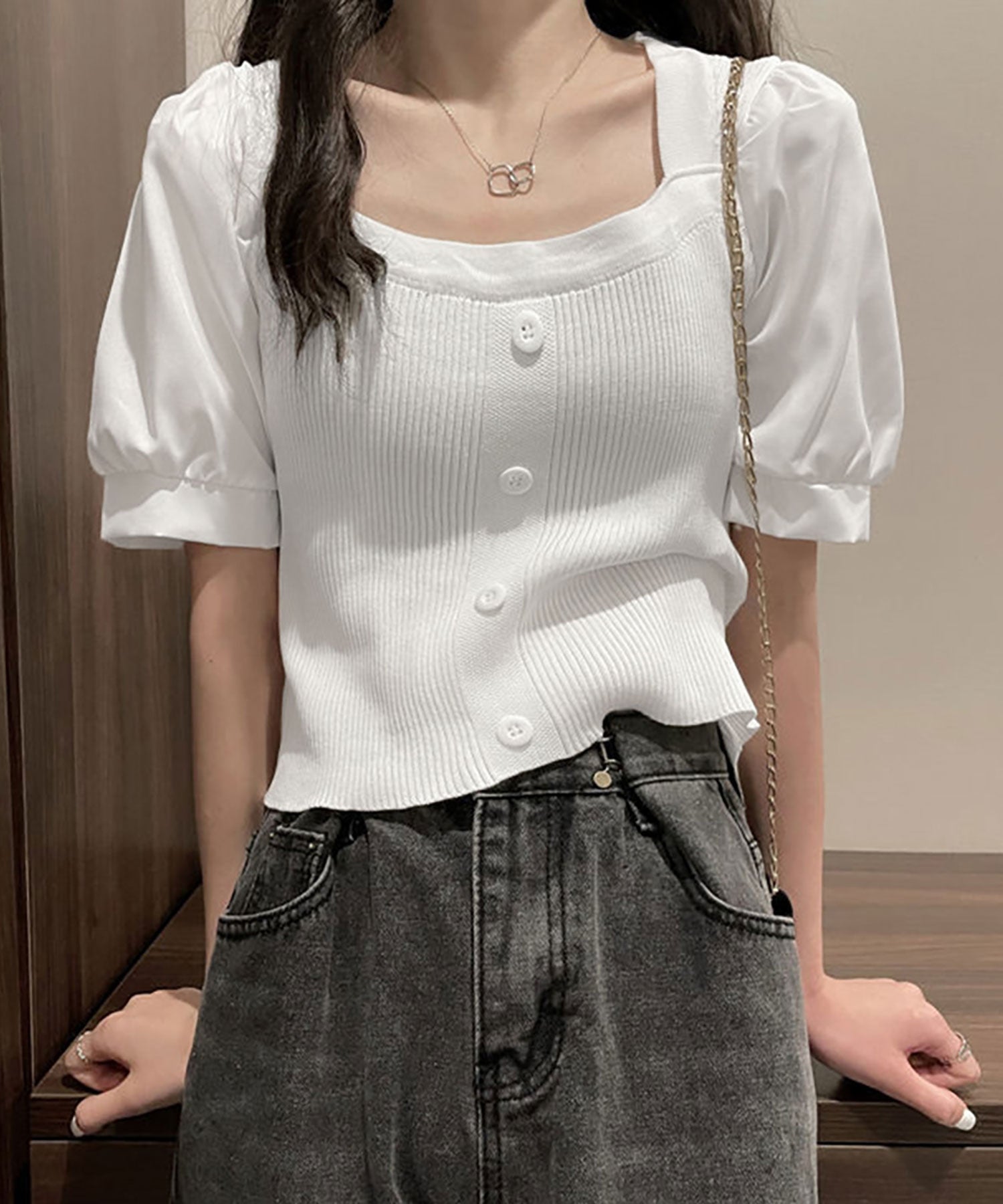 Nina et Lina Mixed Material Chiffon Summer Knit
