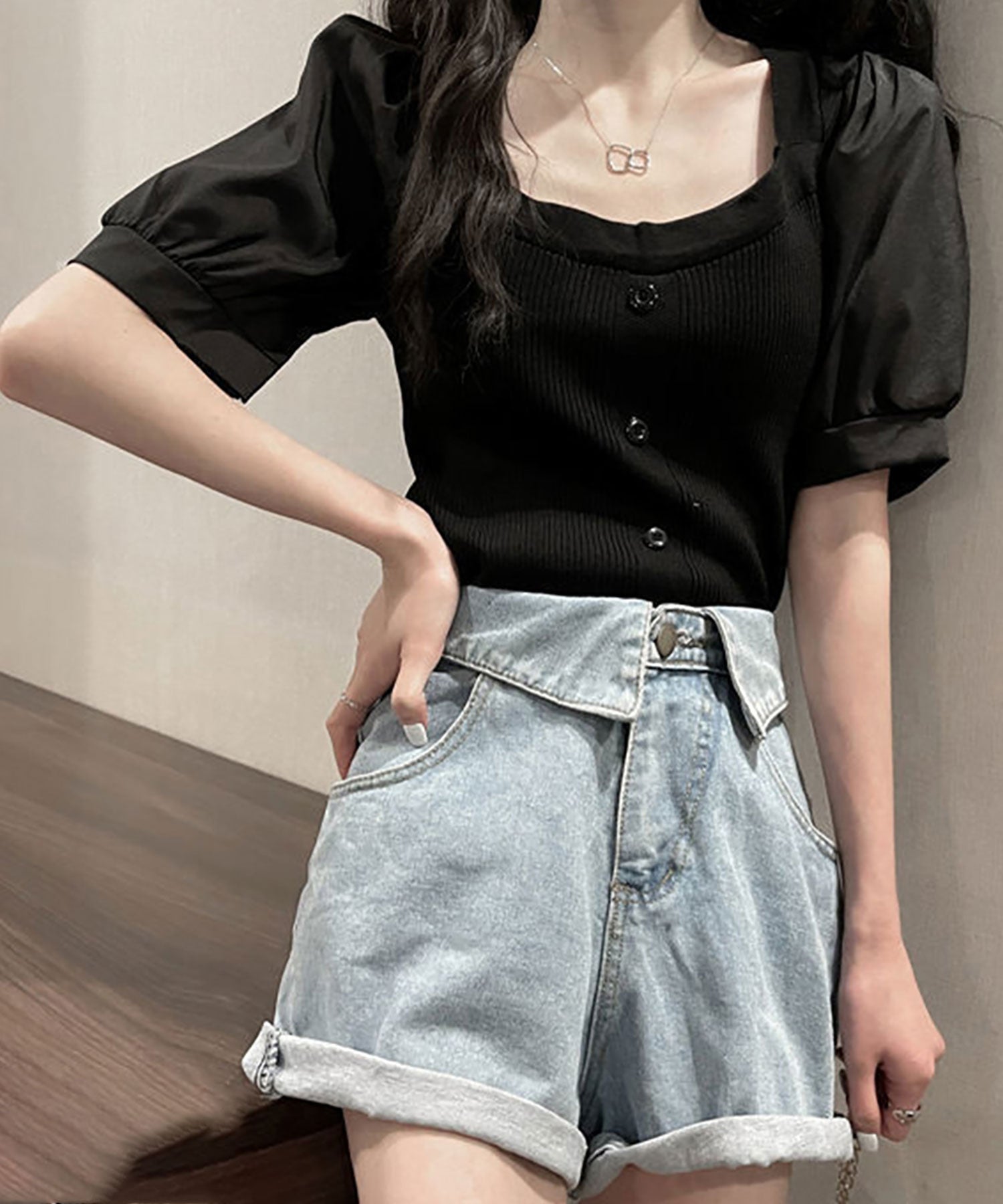 Nina et Lina Mixed Material Chiffon Summer Knit
