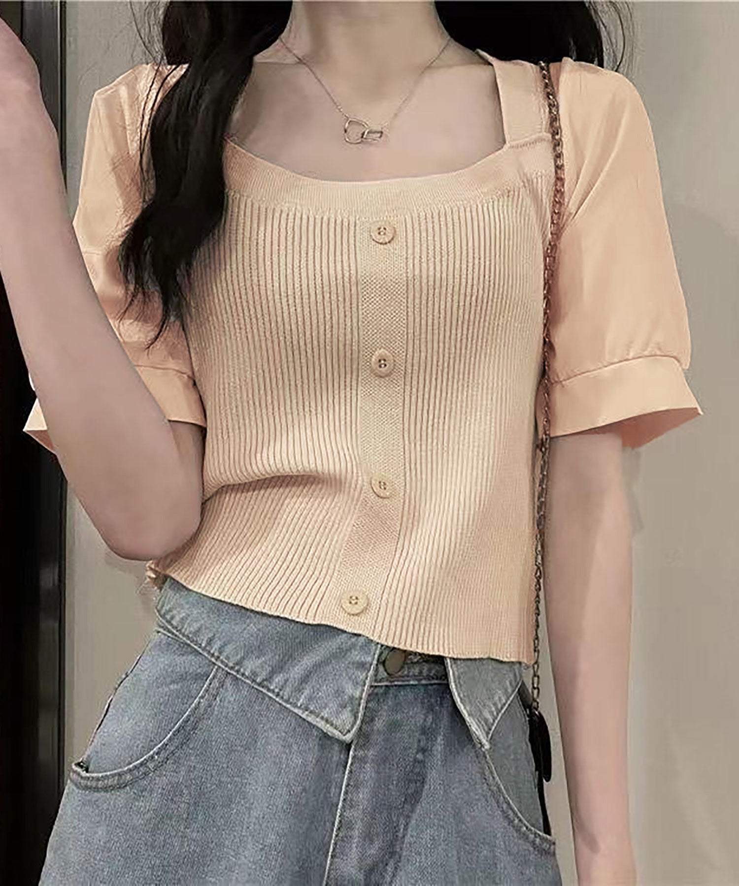 Nina et Lina Mixed Material Chiffon Summer Knit