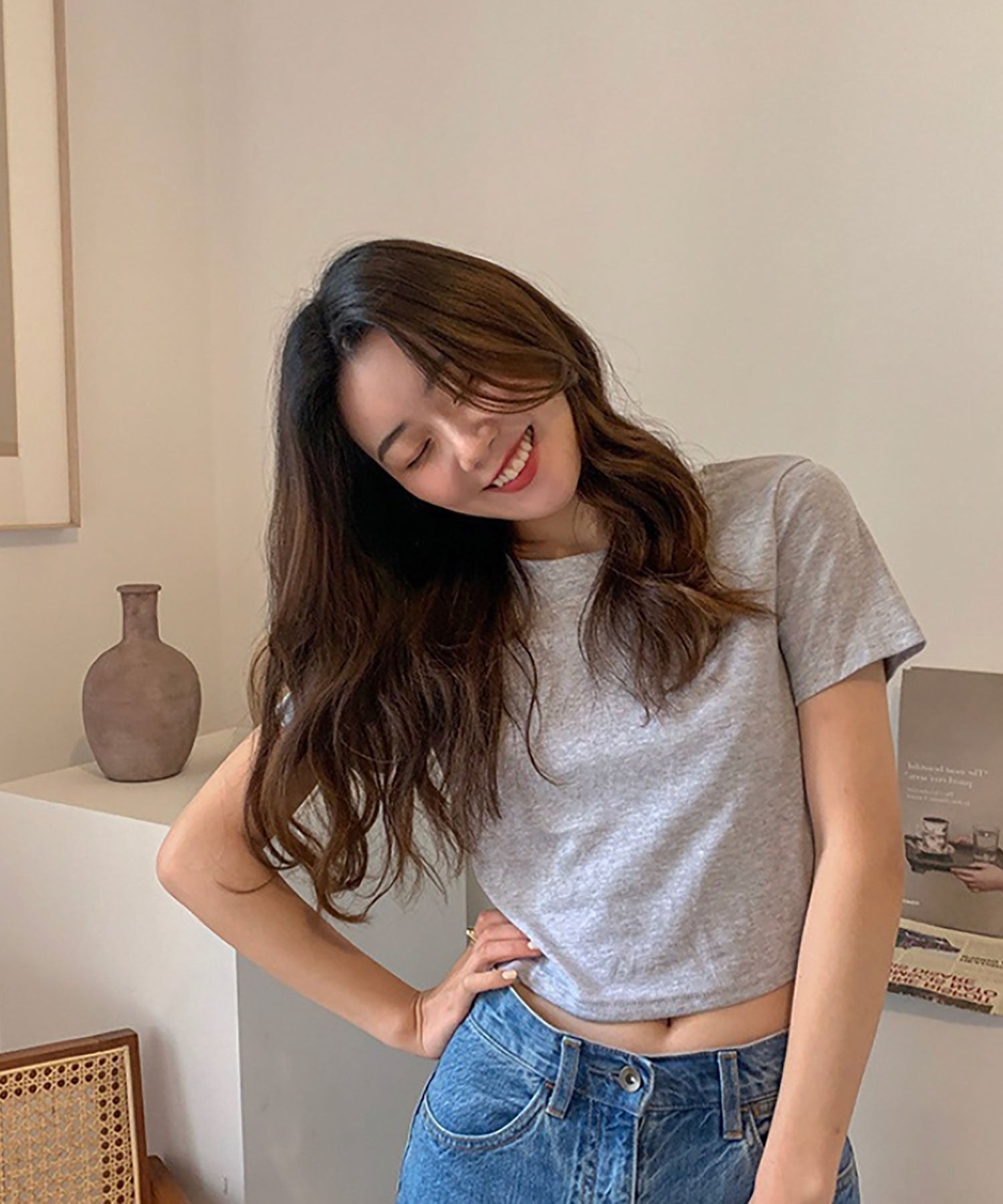 ニナエリナ Nina et Lina ショート丈Tシャツ （グレー） グレー