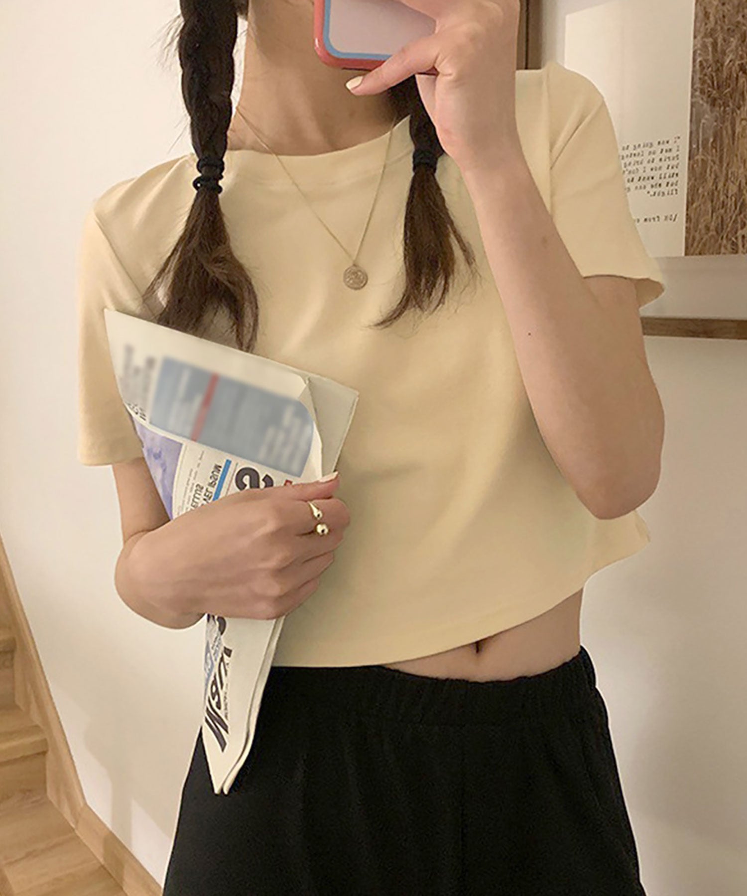 ニナエリナ Nina et Lina ショート丈Tシャツ （クリームイエロー） クリームイエロー