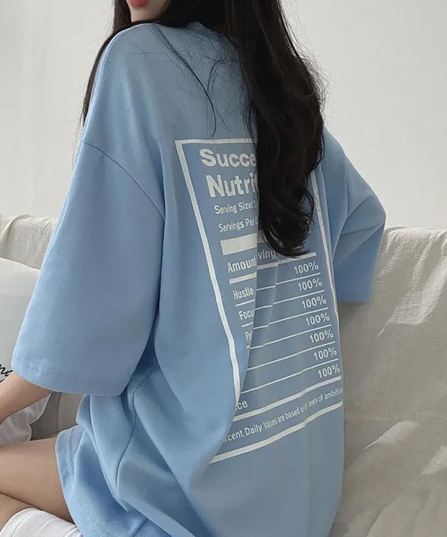 ニナエリナ Nina et Lina ビッグシルエットバックプリント英字Tシャツ （ブルー） ブルー