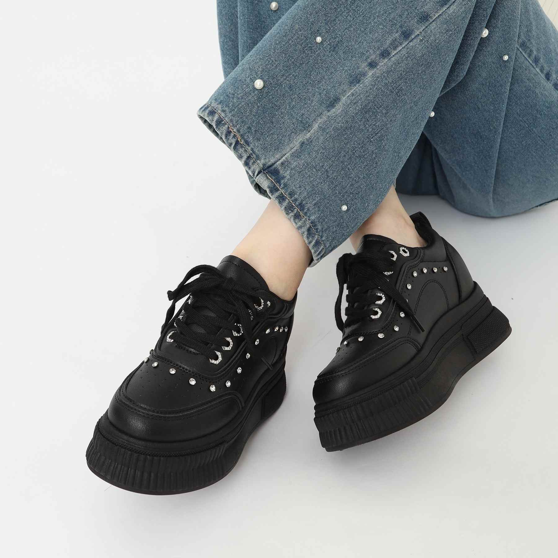 シーエス ティーアンドピー csT&P 軽量厚底インヒールラインストーン付スニーカー