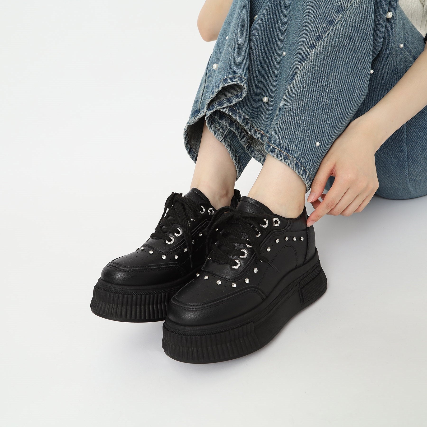 CS T&P csT&P 輕量厚底運動鞋，後跟鑲有水鑽