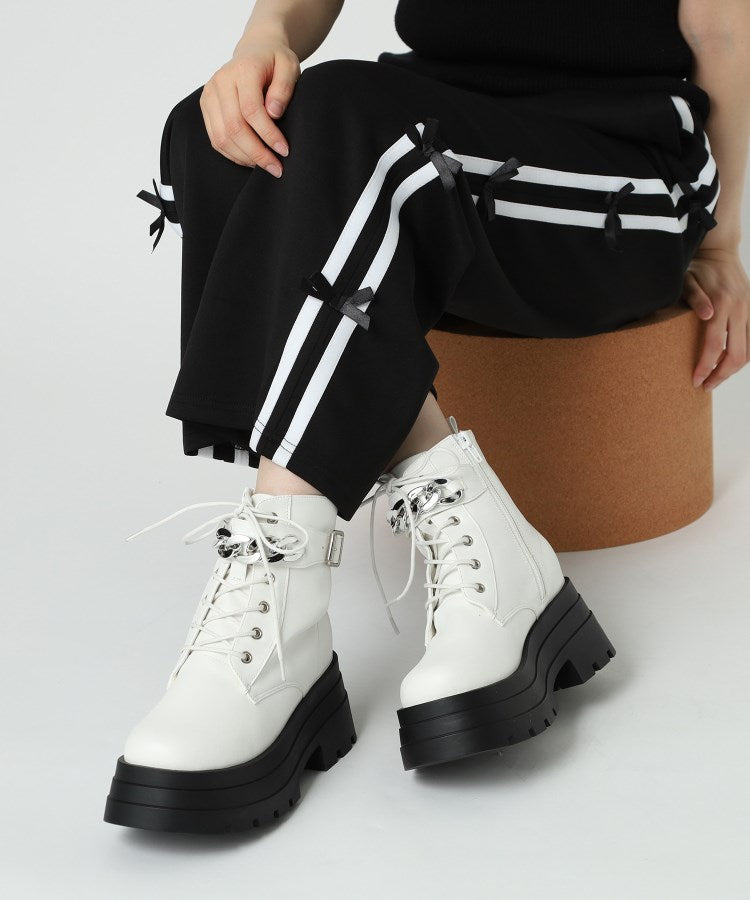シーエス ティーアンドピー csT&P 厚底3段ソールチェーン付き ベルト付きレースアップブーツ （ホワイト(001)） ホワイト(001)