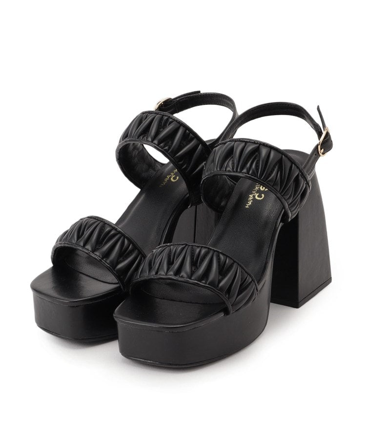 シーエス ティーアンドピー csT&P ギャザーダブルベルト チャンキーヒールサンダル （ブラック(019)） ブラック(019)