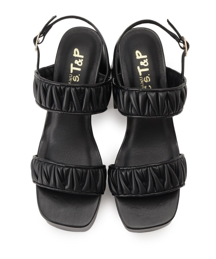 シーエス ティーアンドピー csT&P ギャザーダブルベルト チャンキーヒールサンダル （ブラック(019)） ブラック(019)