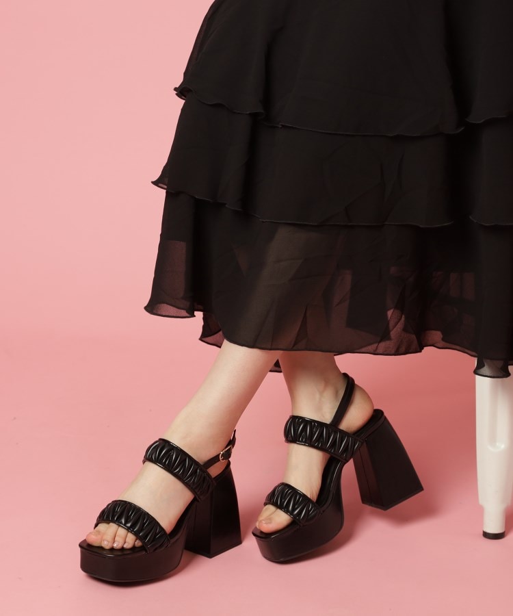 シーエス ティーアンドピー csT&P ギャザーダブルベルト チャンキーヒールサンダル （ブラック(019)） ブラック(019)