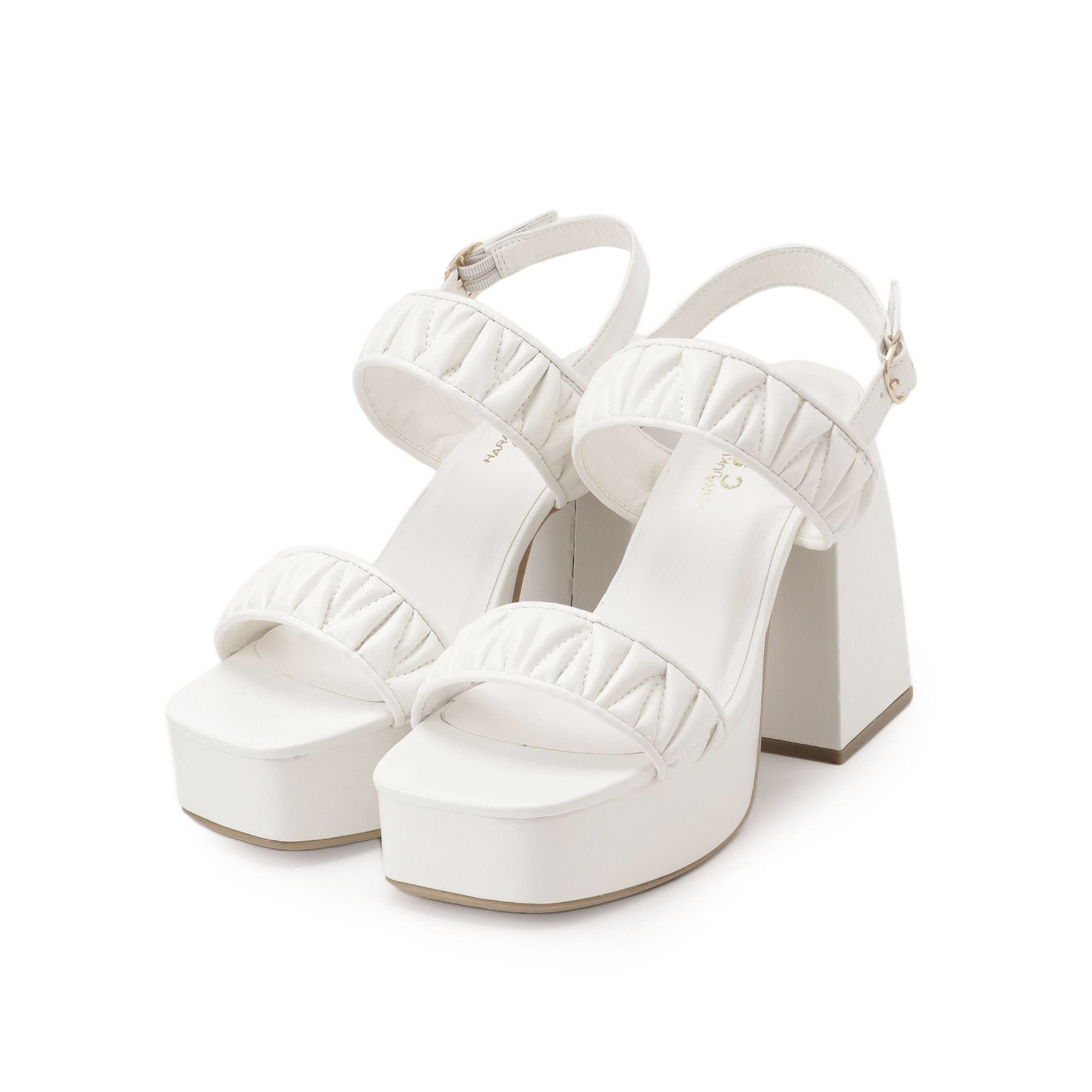 シーエス ティーアンドピー csT&P ギャザーダブルベルト チャンキーヒールサンダル （ホワイト(001)） ホワイト(001)