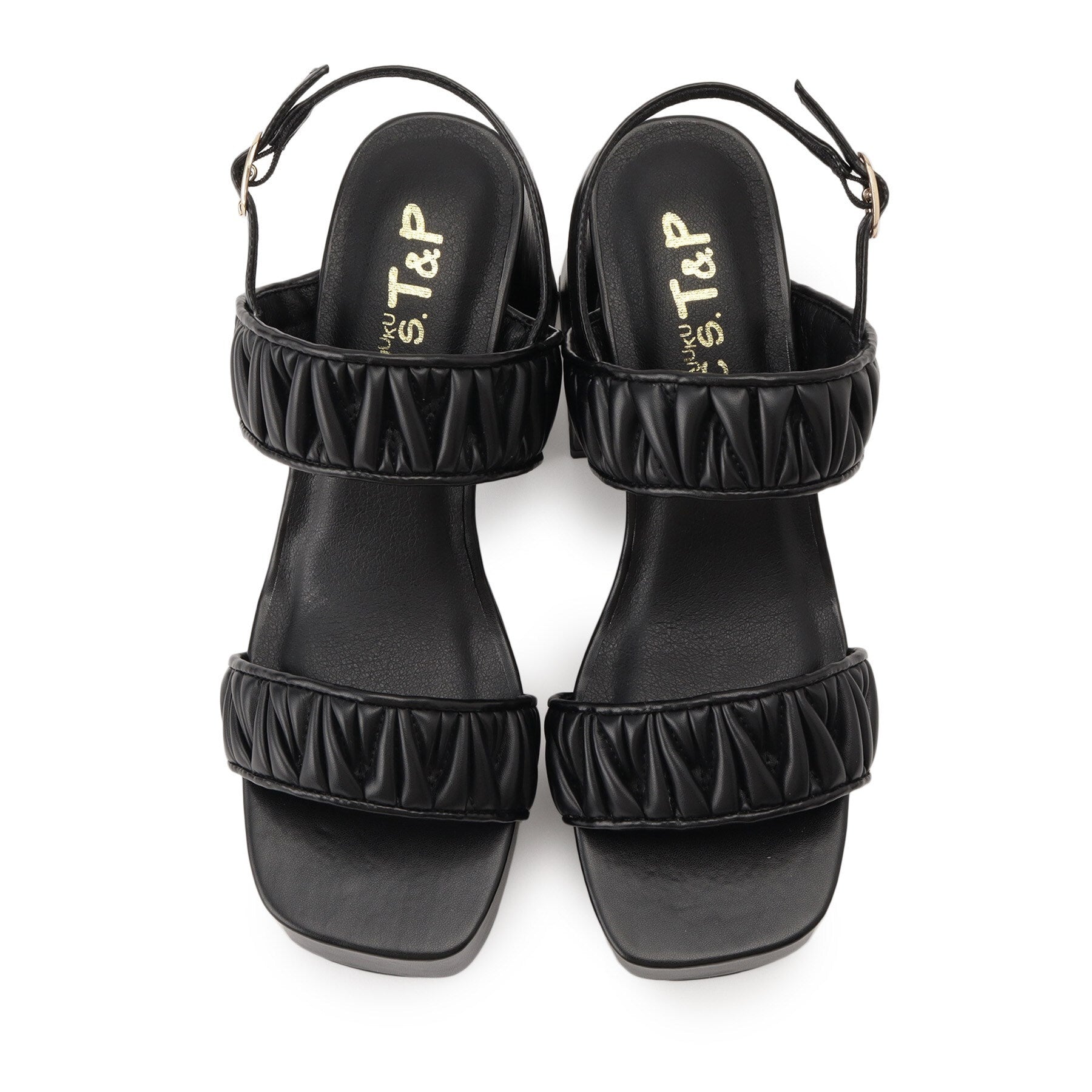 シーエス ティーアンドピー csT&P ギャザーダブルベルト チャンキーヒールサンダル （ホワイト(001)） ホワイト(001)